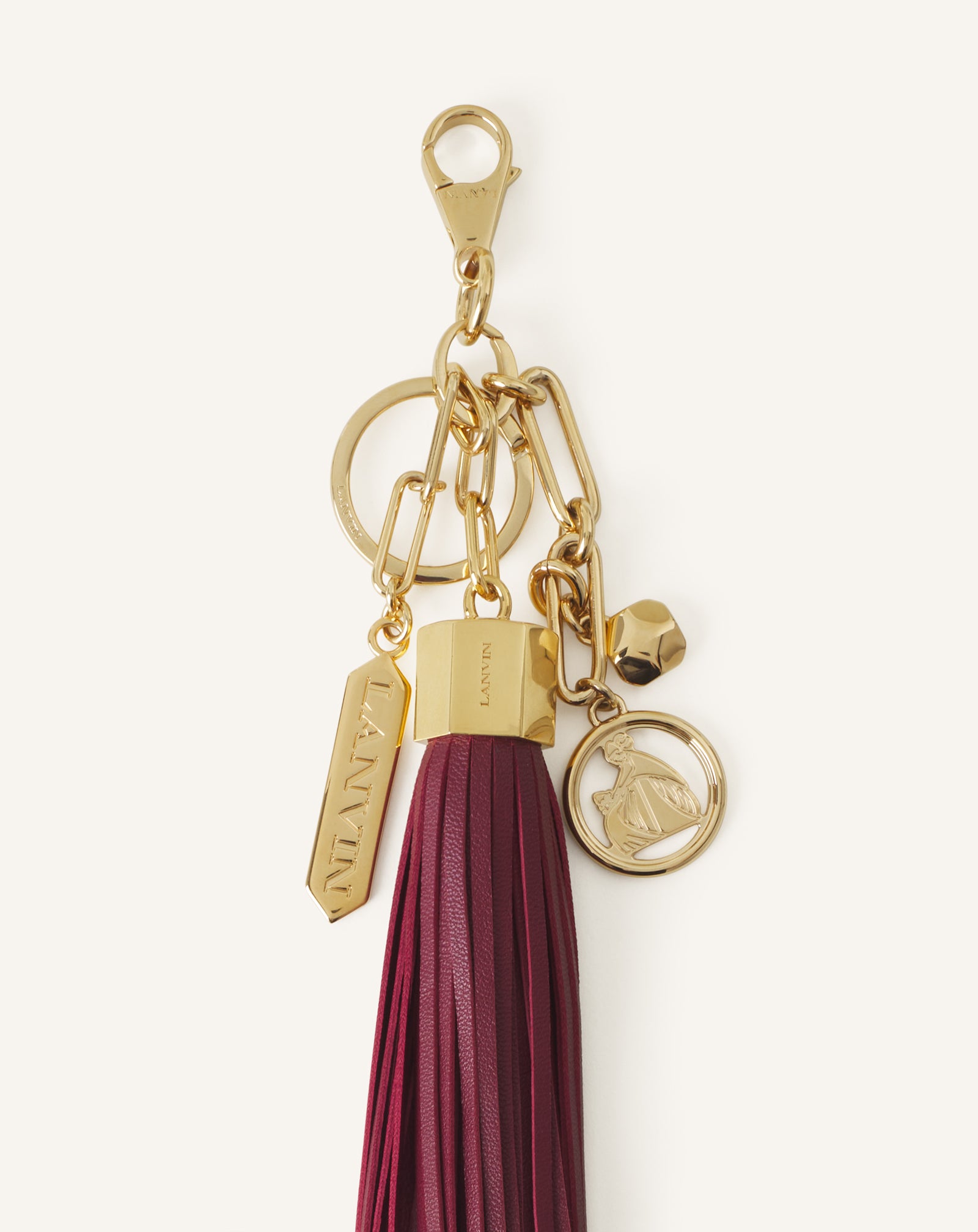 BROWN LARGE LEATHER POMPOM BAG CHARM