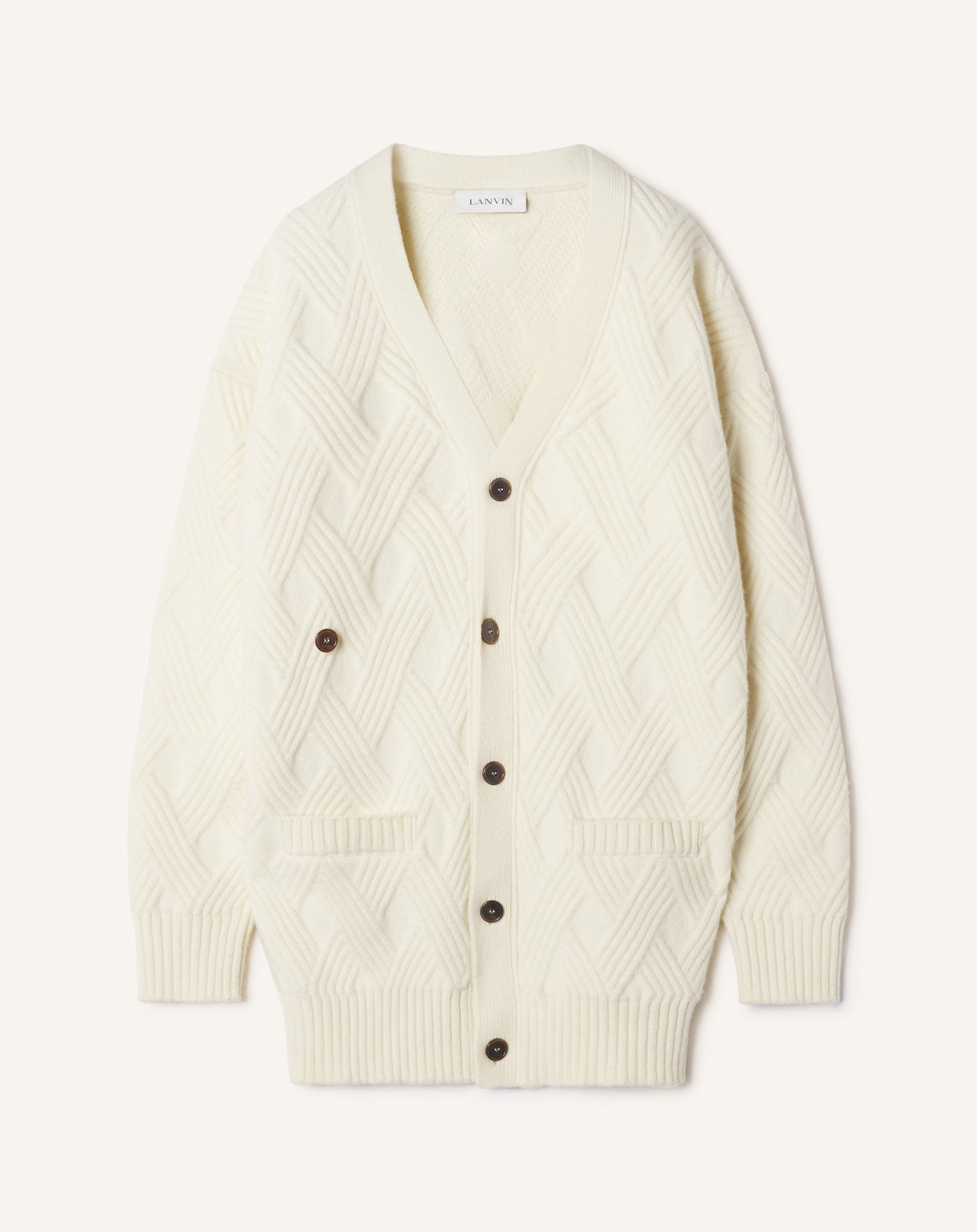 LOOSE-FIT CARDIGAN IN CABLE-KNIT WOOL