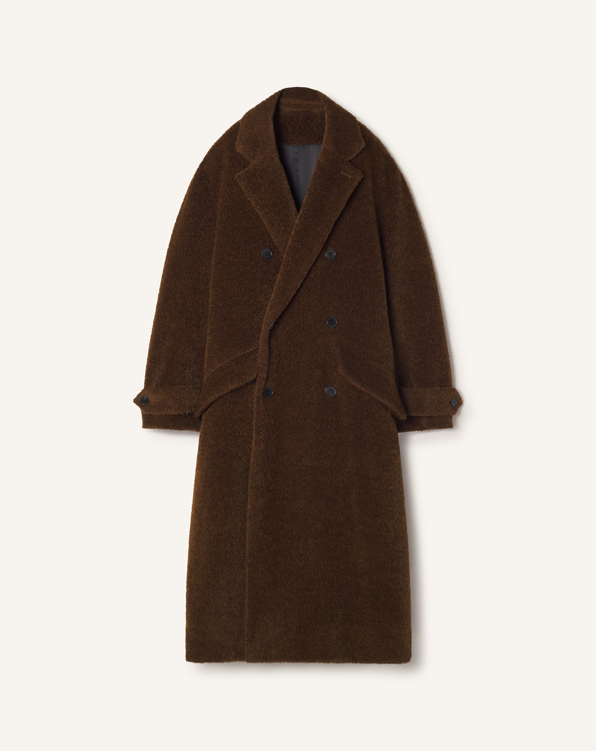 BLACK LOOSE-FIT TRENCH COAT IN ALPACA WOOL
