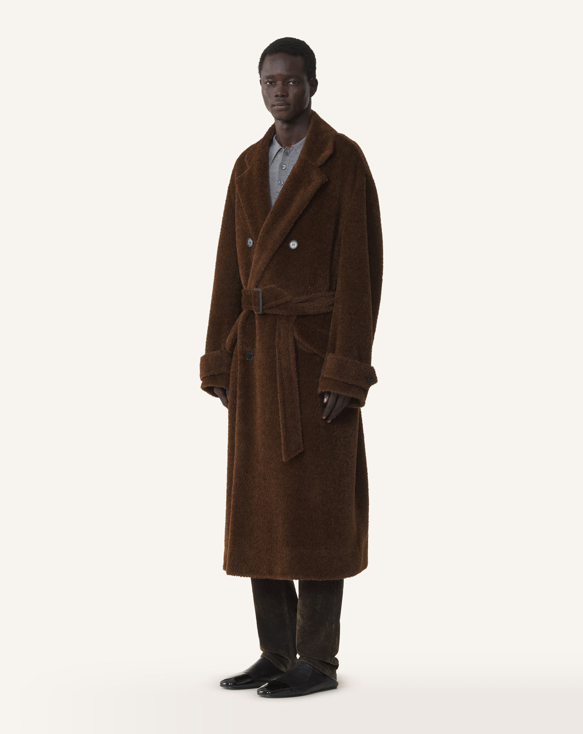 BLACK LOOSE-FIT TRENCH COAT IN ALPACA WOOL