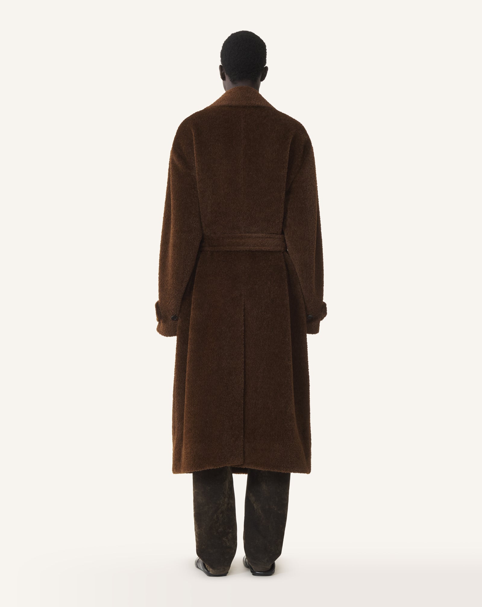BLACK LOOSE-FIT TRENCH COAT IN ALPACA WOOL