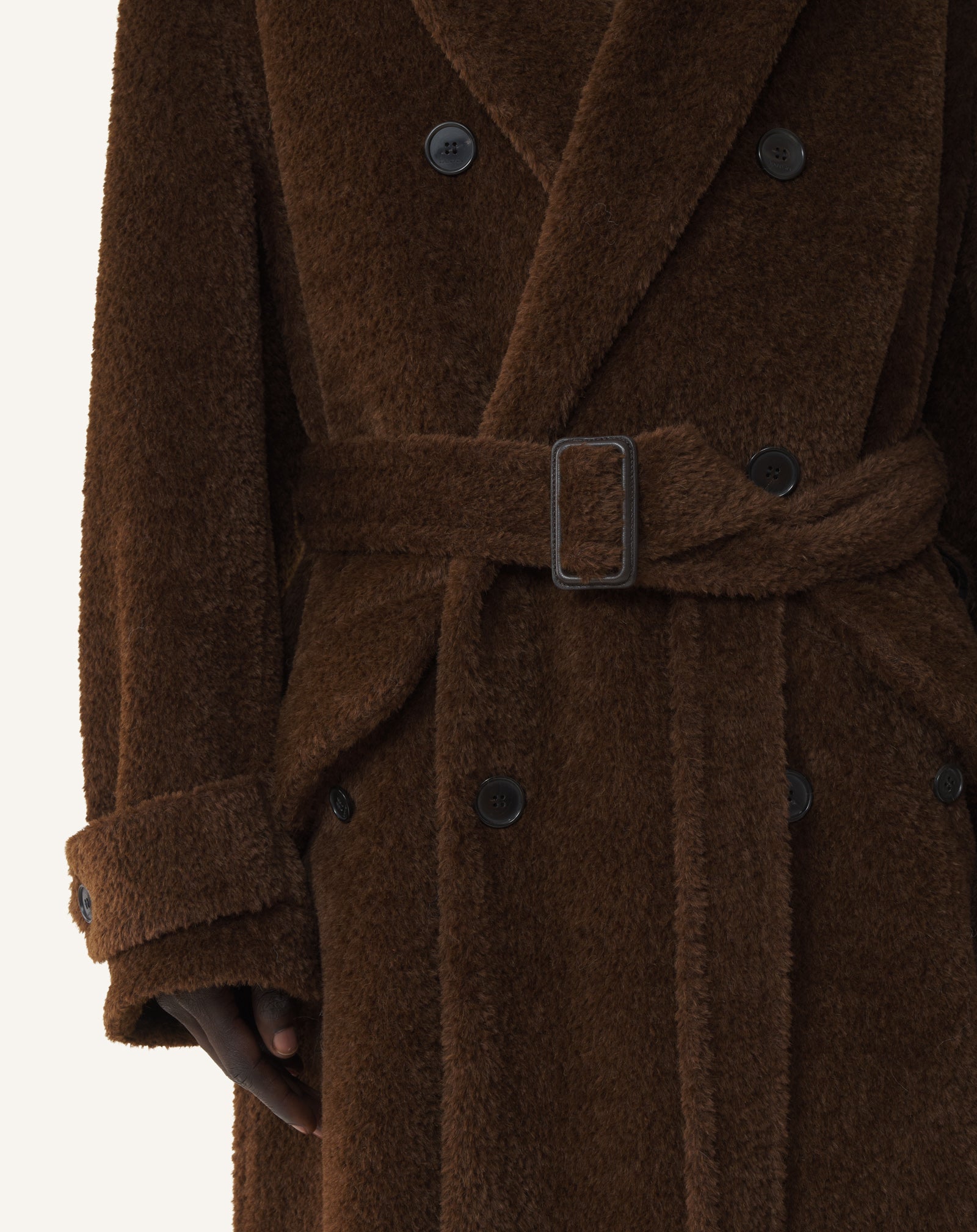 BLACK LOOSE-FIT TRENCH COAT IN ALPACA WOOL