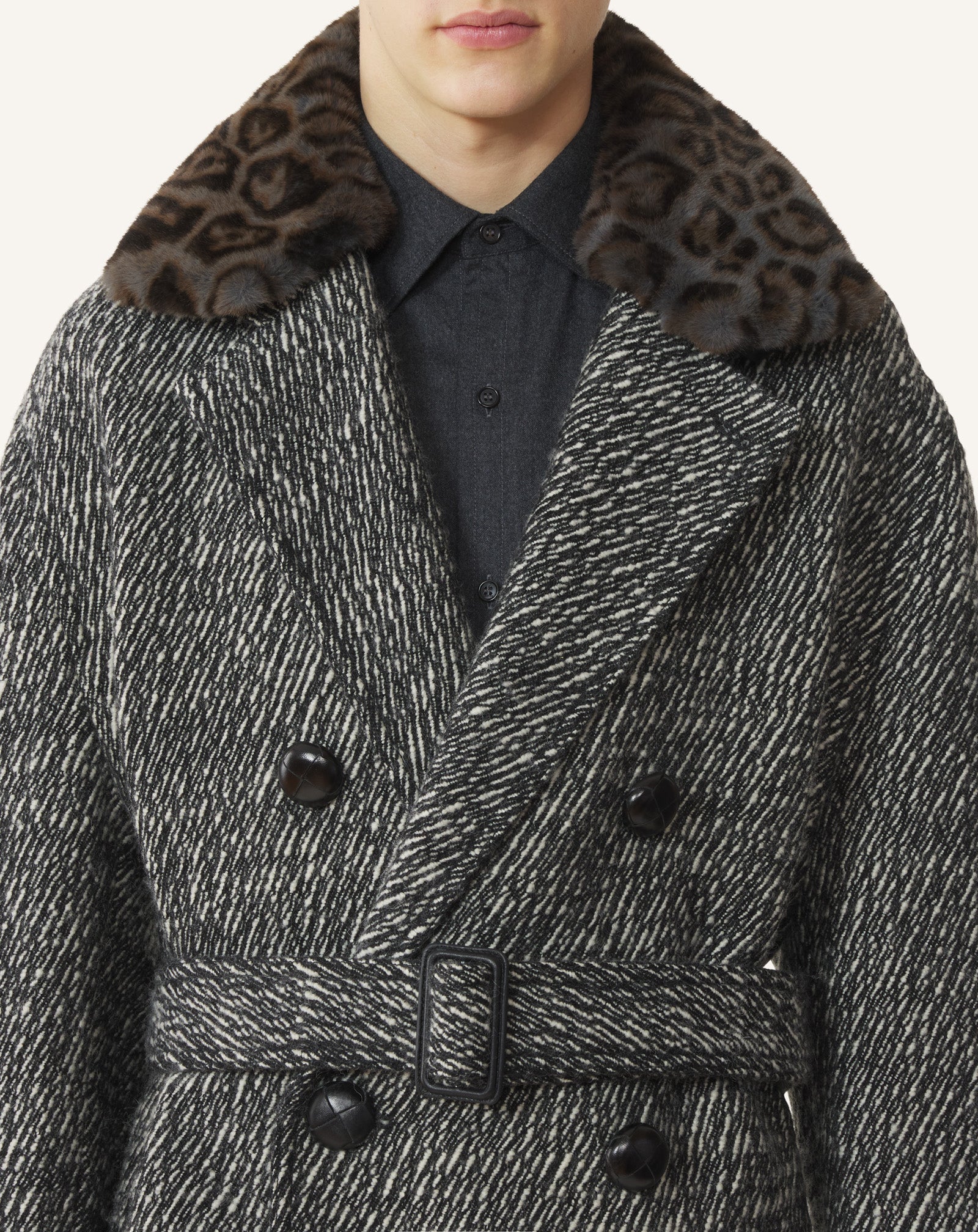 GREY LOOSE-FIT TRENCH COAT IN TEXTURED WOOL