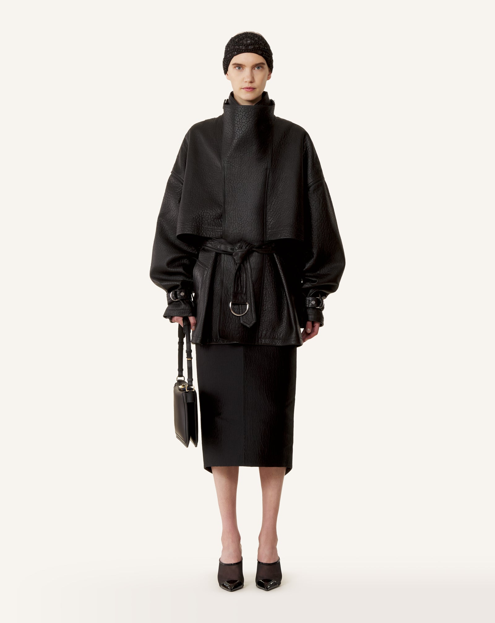 STAND COLLAR LEATHER JACKET