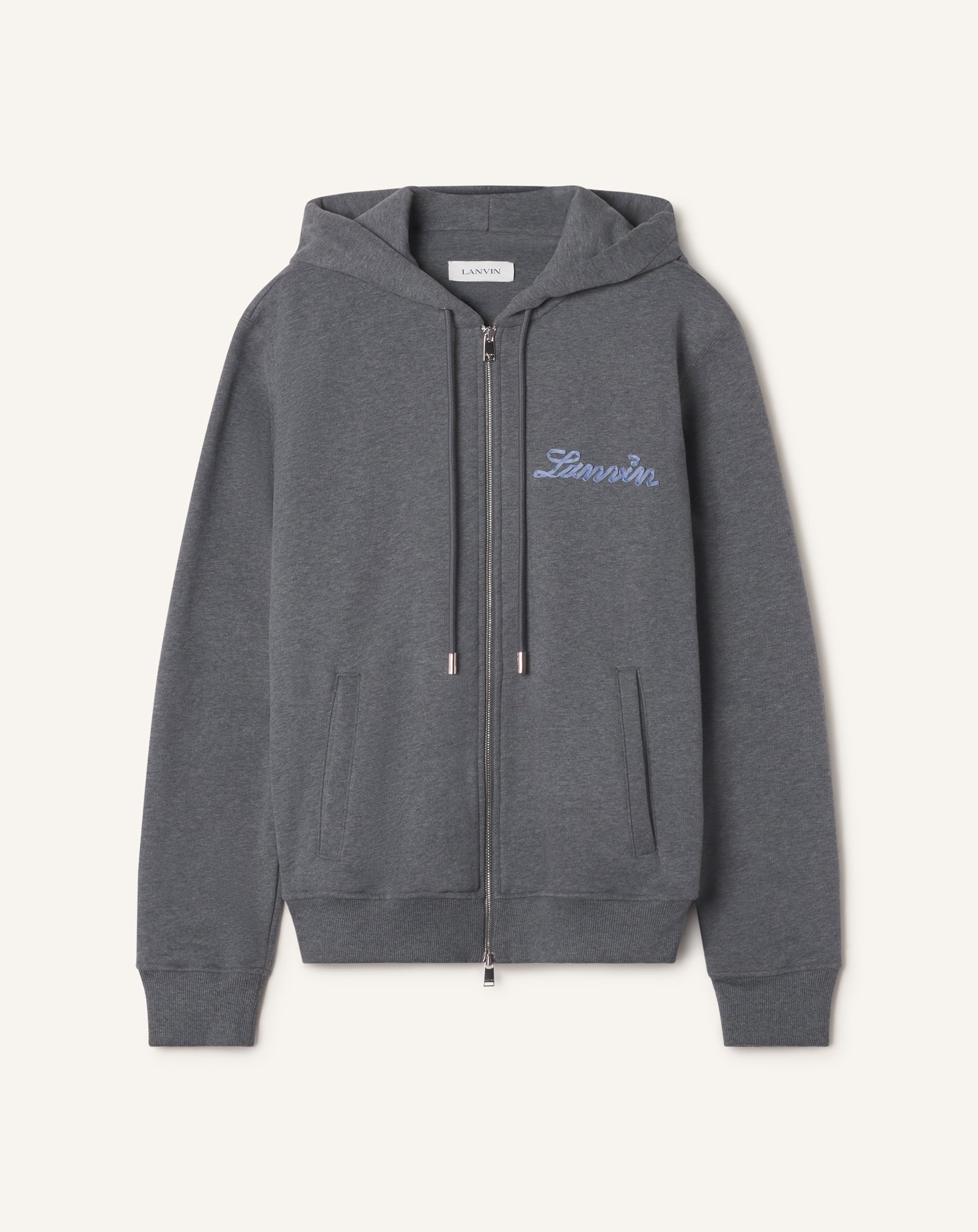 BLACK LANVIN RIBBON ZIP-UP HOODIE IN COTTON AND CASHMERE