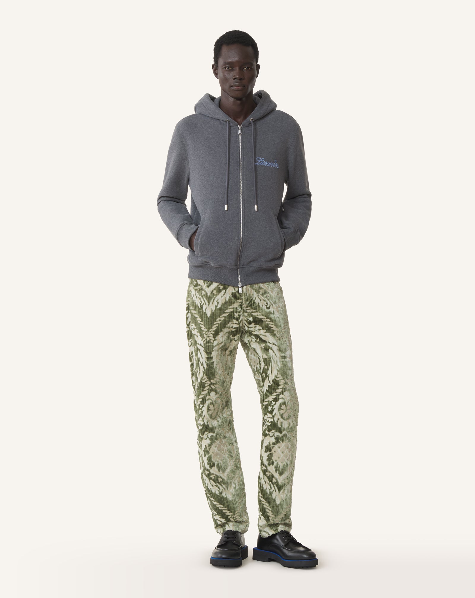 BLACK LANVIN RIBBON ZIP-UP HOODIE IN COTTON AND CASHMERE