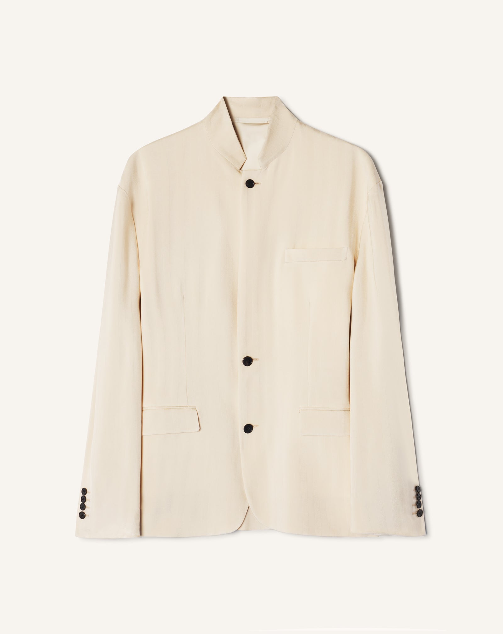 WHITE VISCOSE JACKET WITH STAND-UP COLLAR