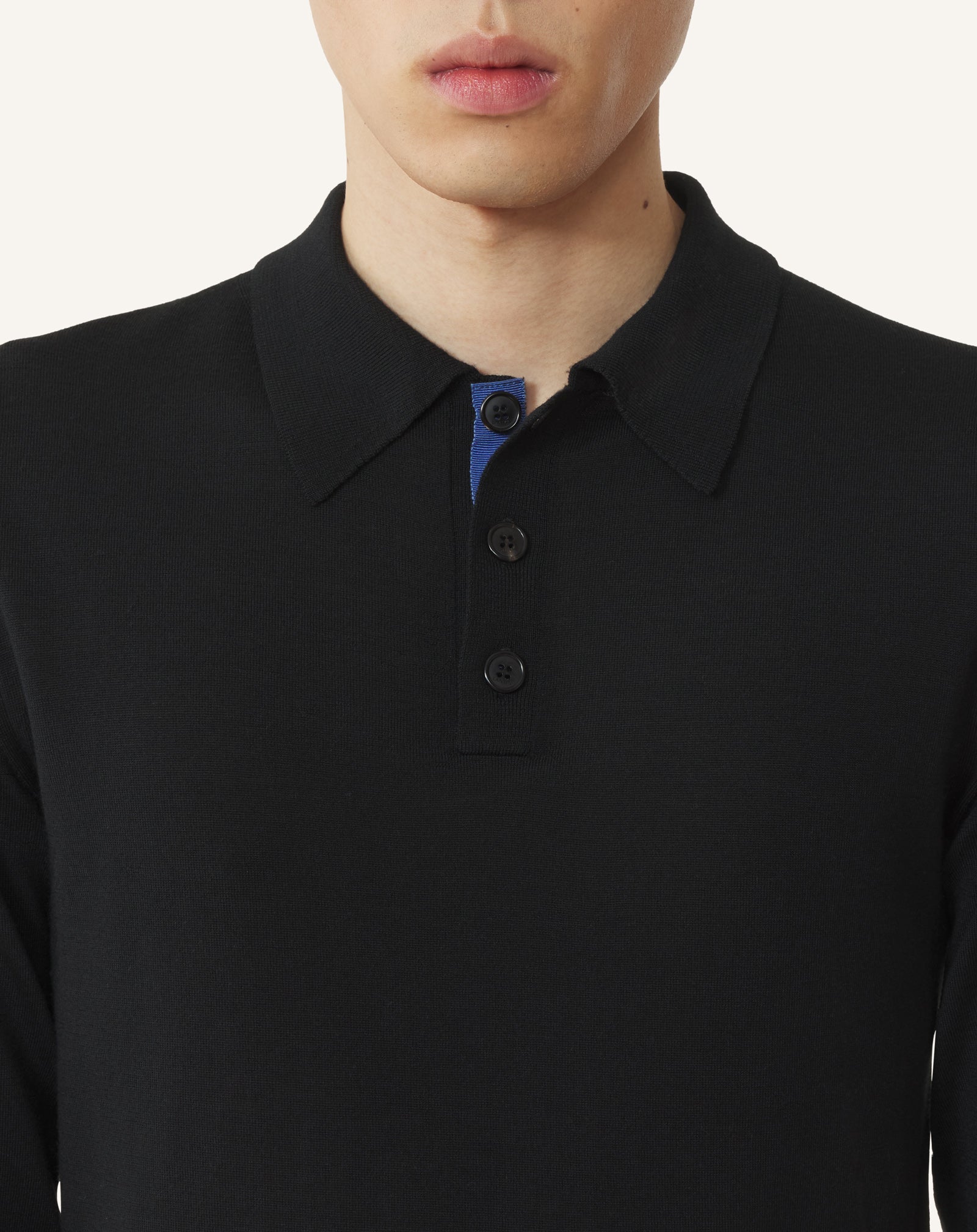 BLACK CLASSIC POLO SHIRT IN MERINO WOOL