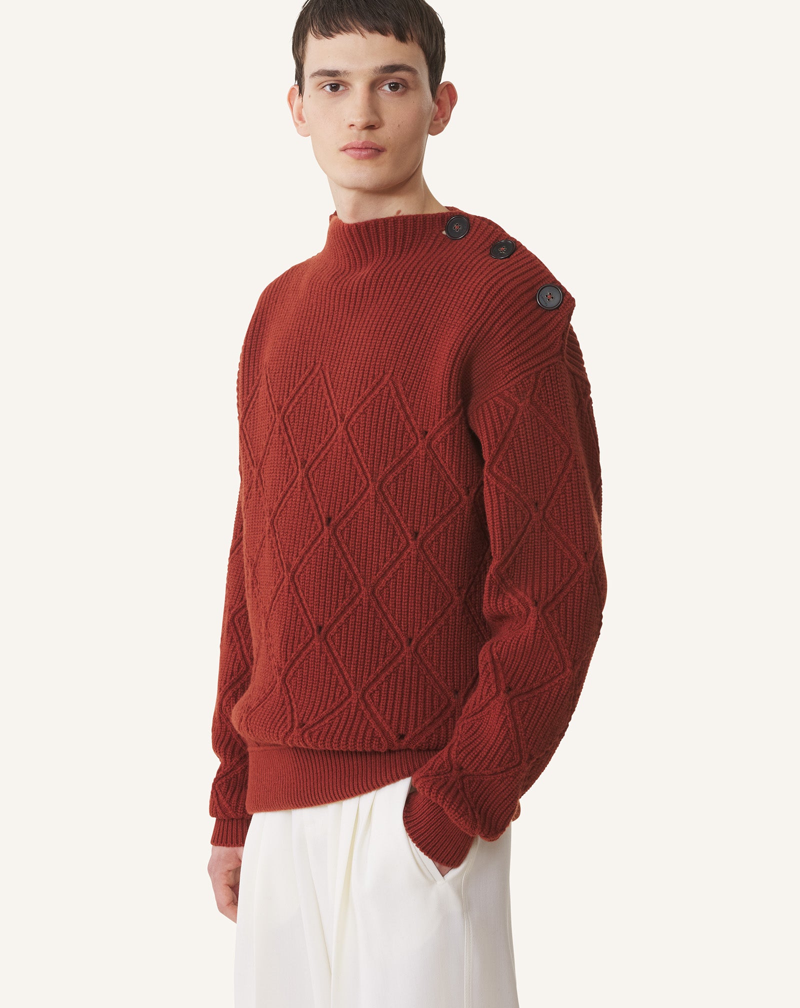 DIAMOND DETAIL WOOL PULLOVER SWEATER