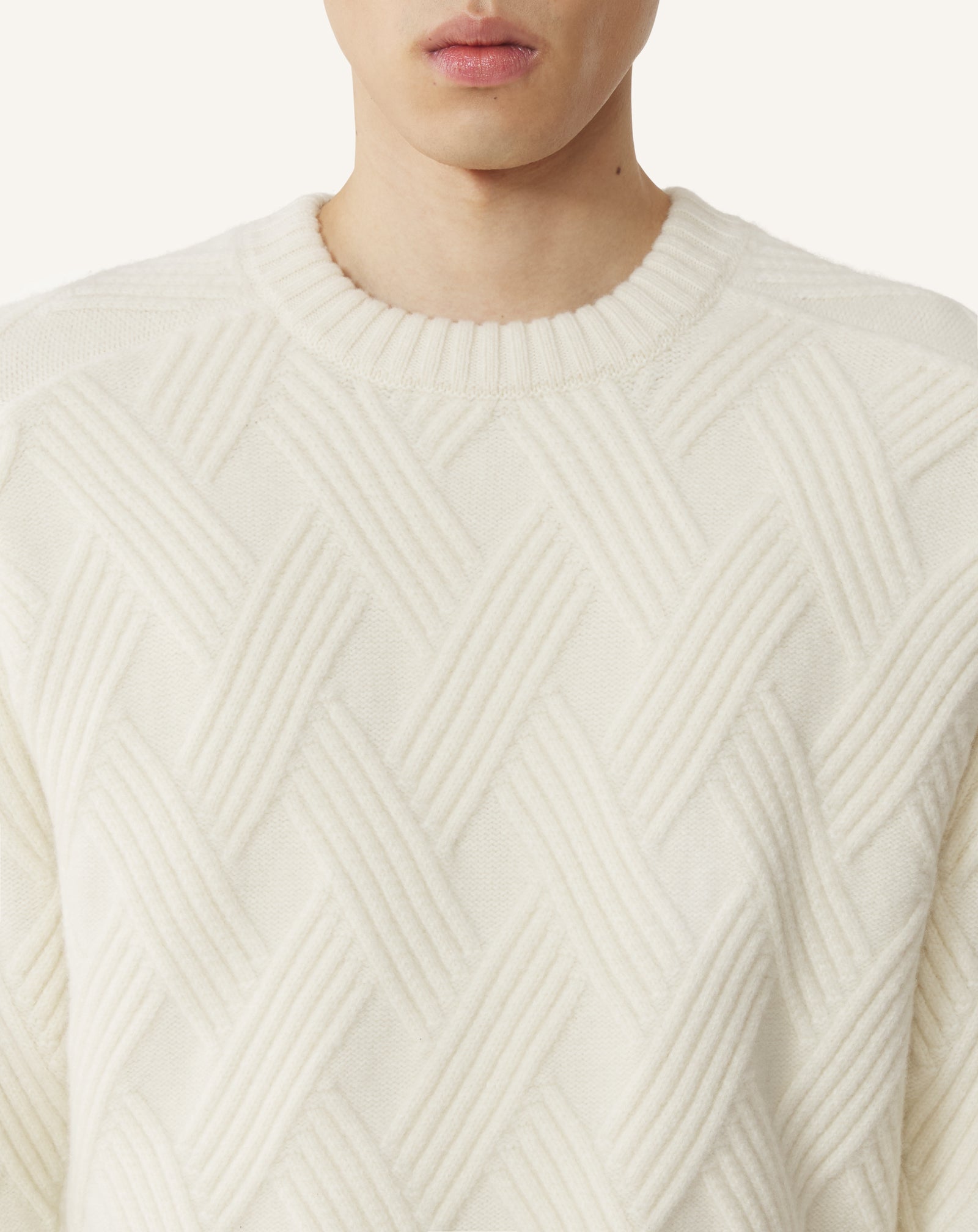 WHITE CABLE-KNIT WOOL SWEATER
