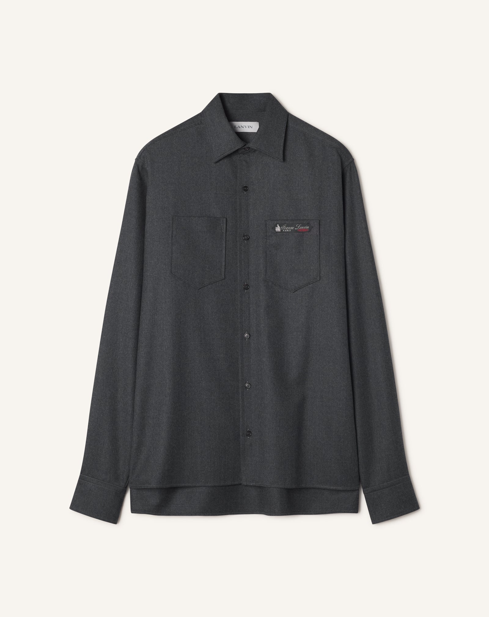 BLACK STRAIGHT-CUT OVERSHIRT IN WOOL FLANNEL