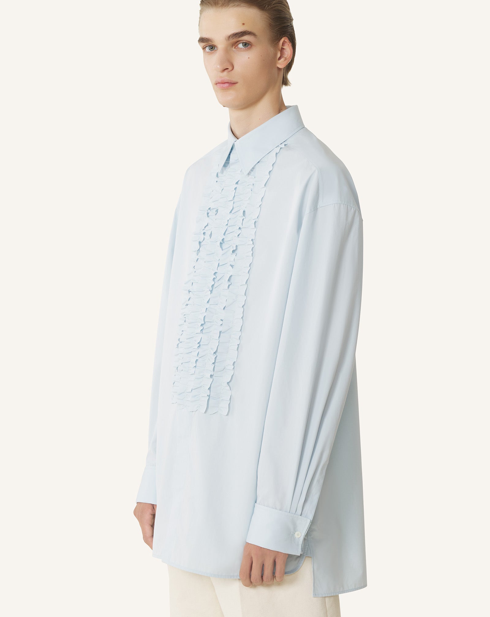 BLUE COTTON POPLIN BIB FRONT SHIRT