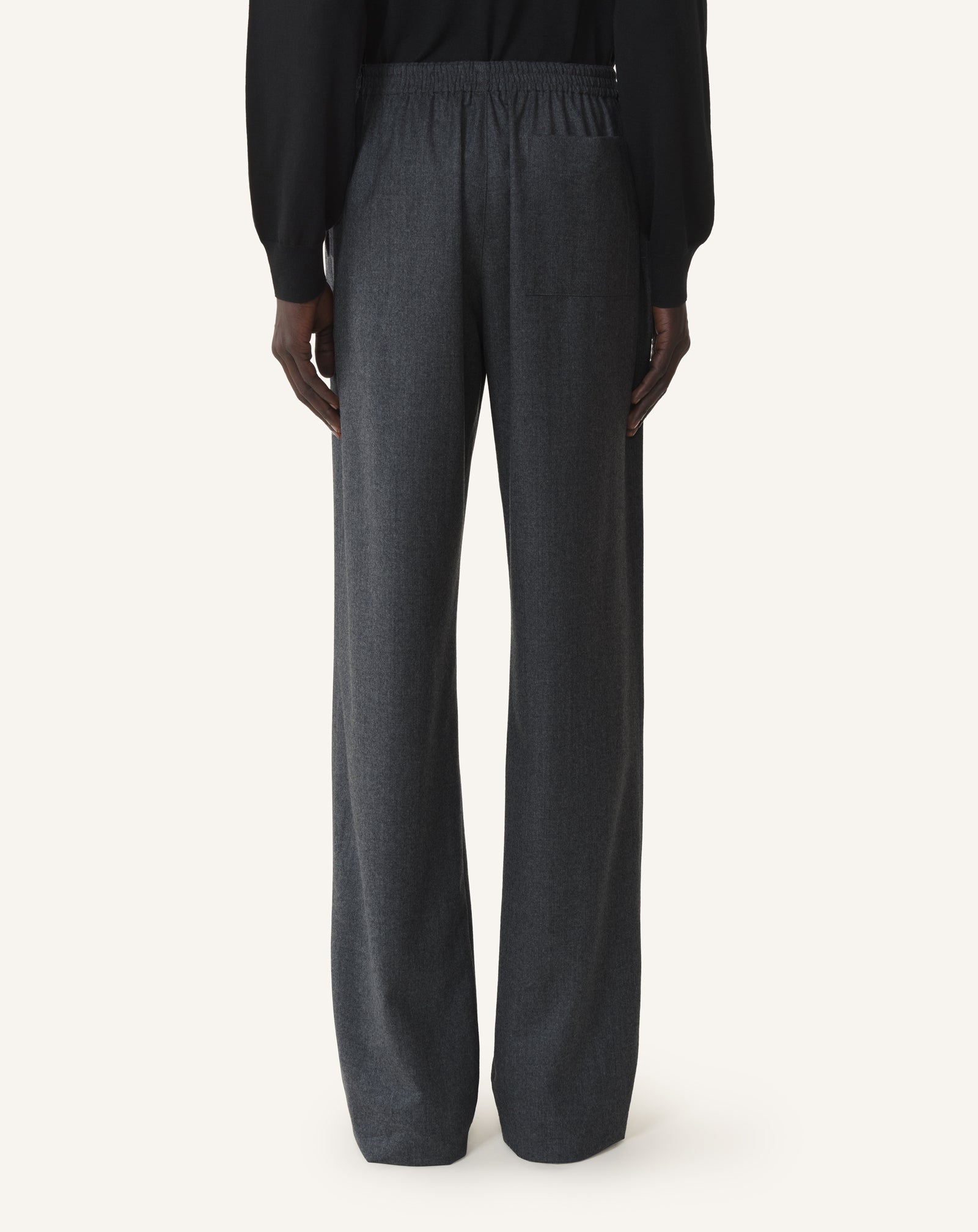 BLACK FLUID WOOL FLANNEL TROUSERS