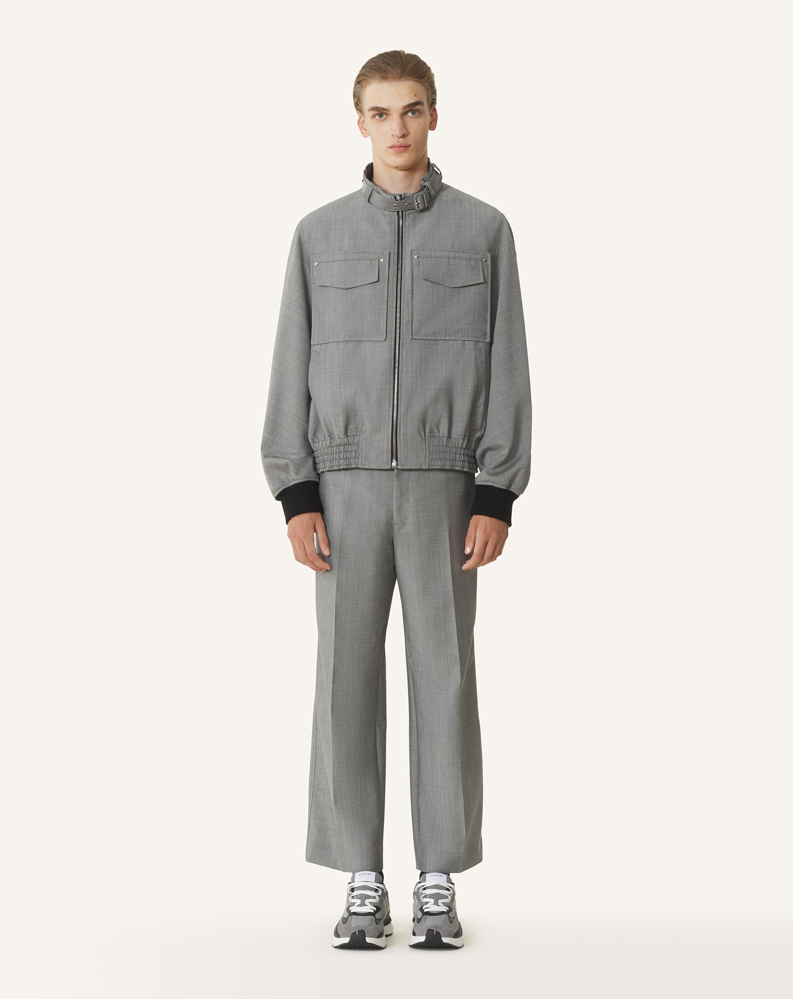 BLACK STRAIGHT-LEG MOHAIR WOOL PANTS