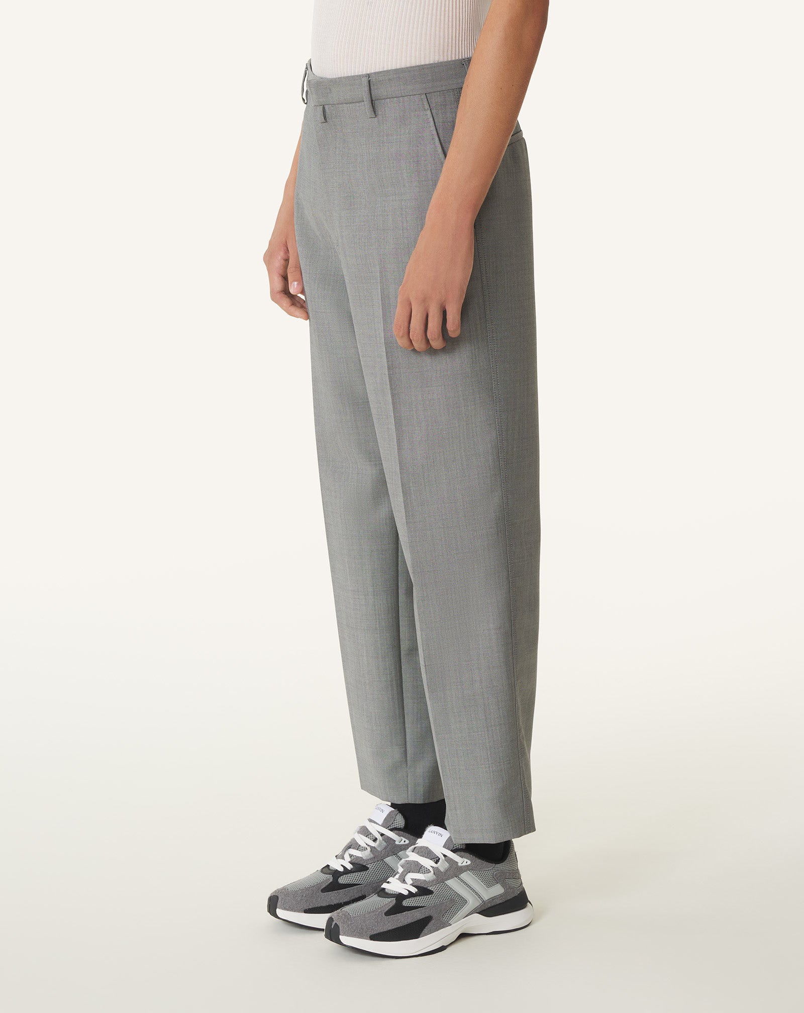 BLACK STRAIGHT-LEG MOHAIR WOOL PANTS