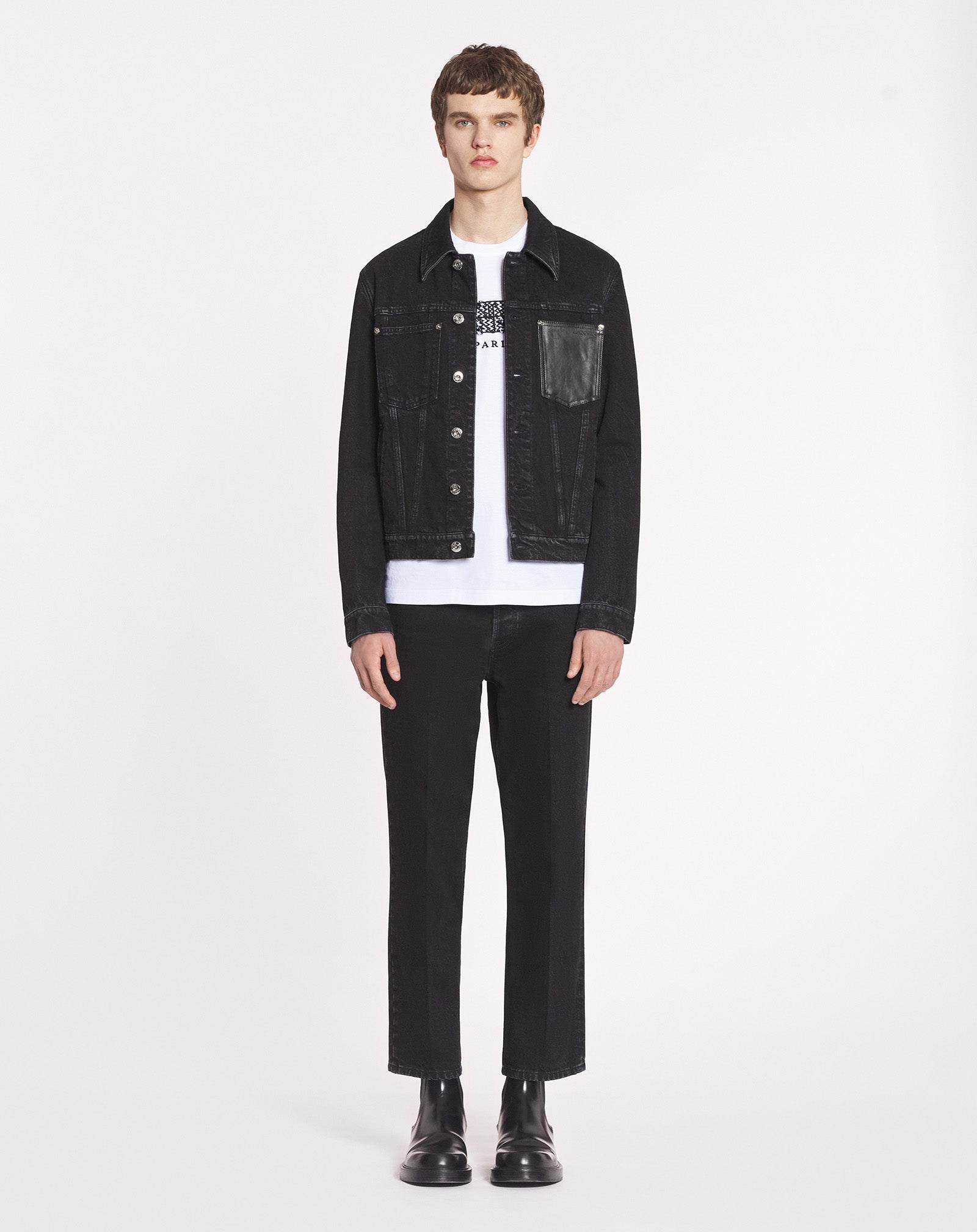 STRAIGHT LEATHER PATCH PANTS IN DENIM