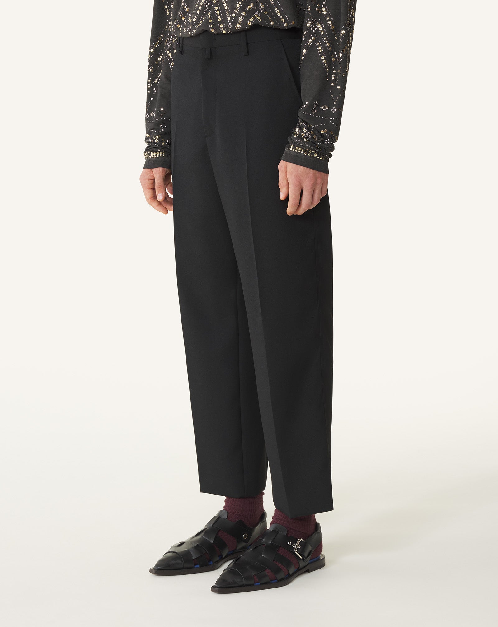 BLACK STRAIGHT-LEG WOOL PANTS
