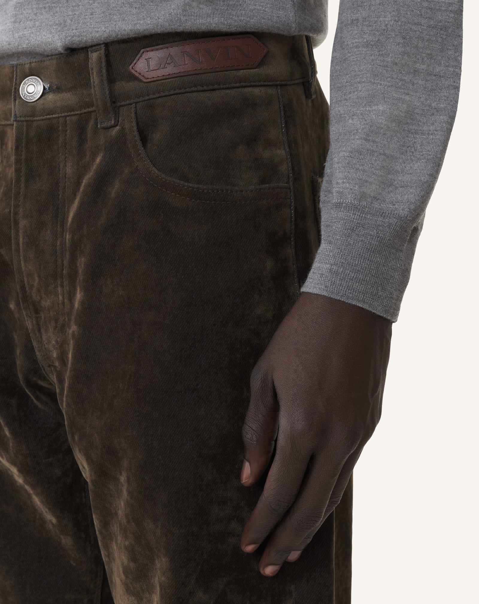GREEN STRAIGHT-LEG TROUSERS IN VELVET DENIM