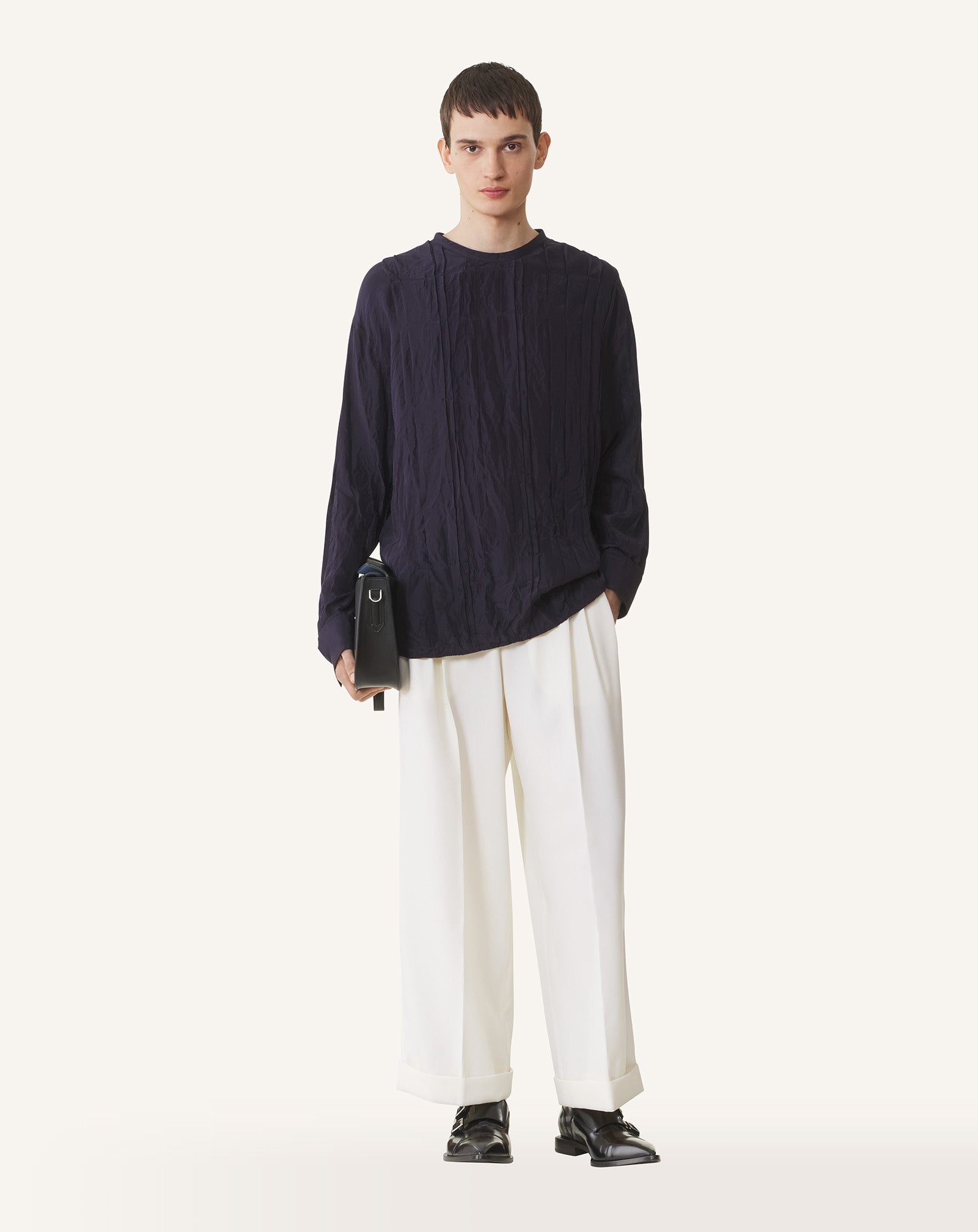 LONG-SLEEVE PLEATED TOP