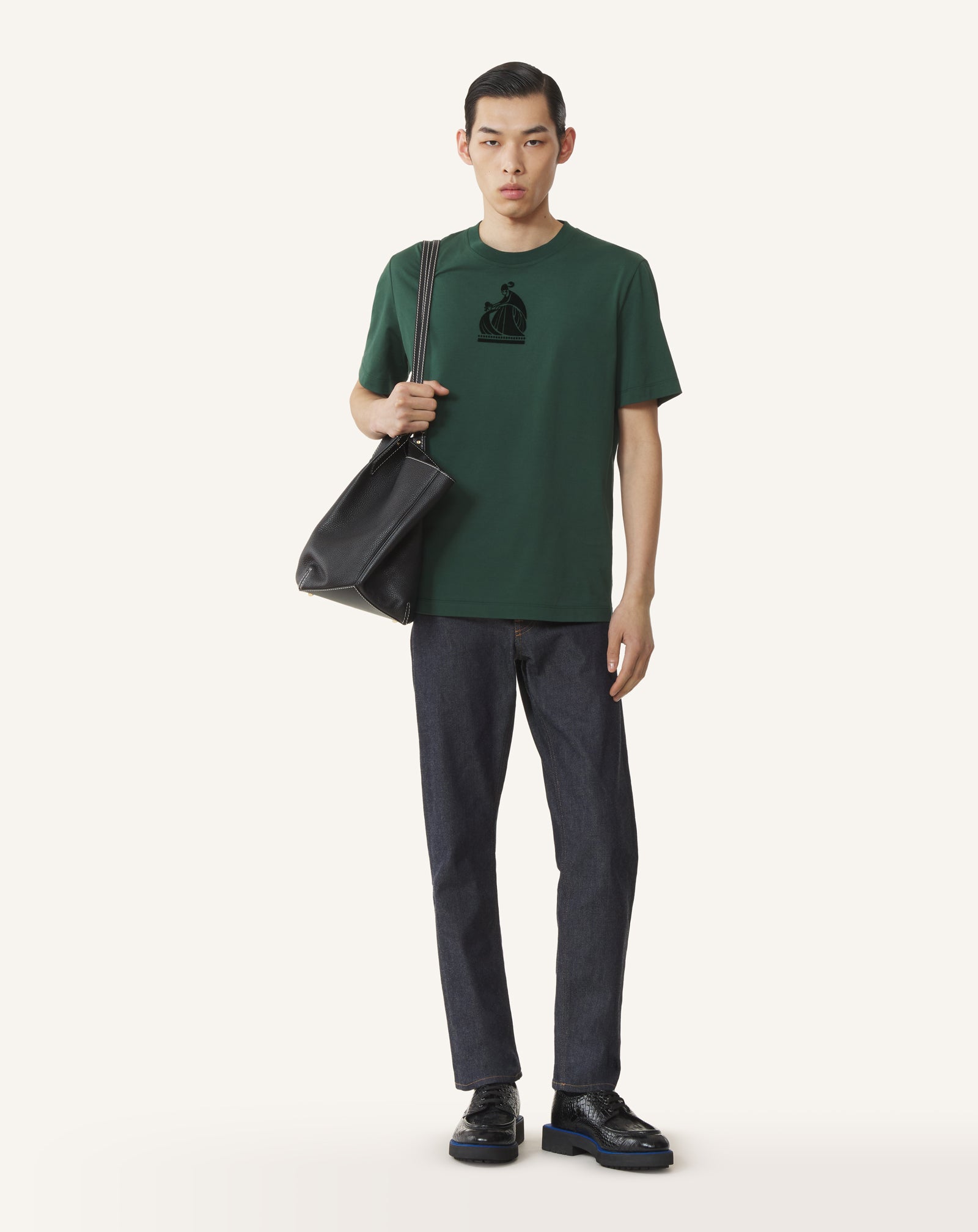 GREEN MOTHER AND CHILD FLOCKED COTTON T-SHIRT