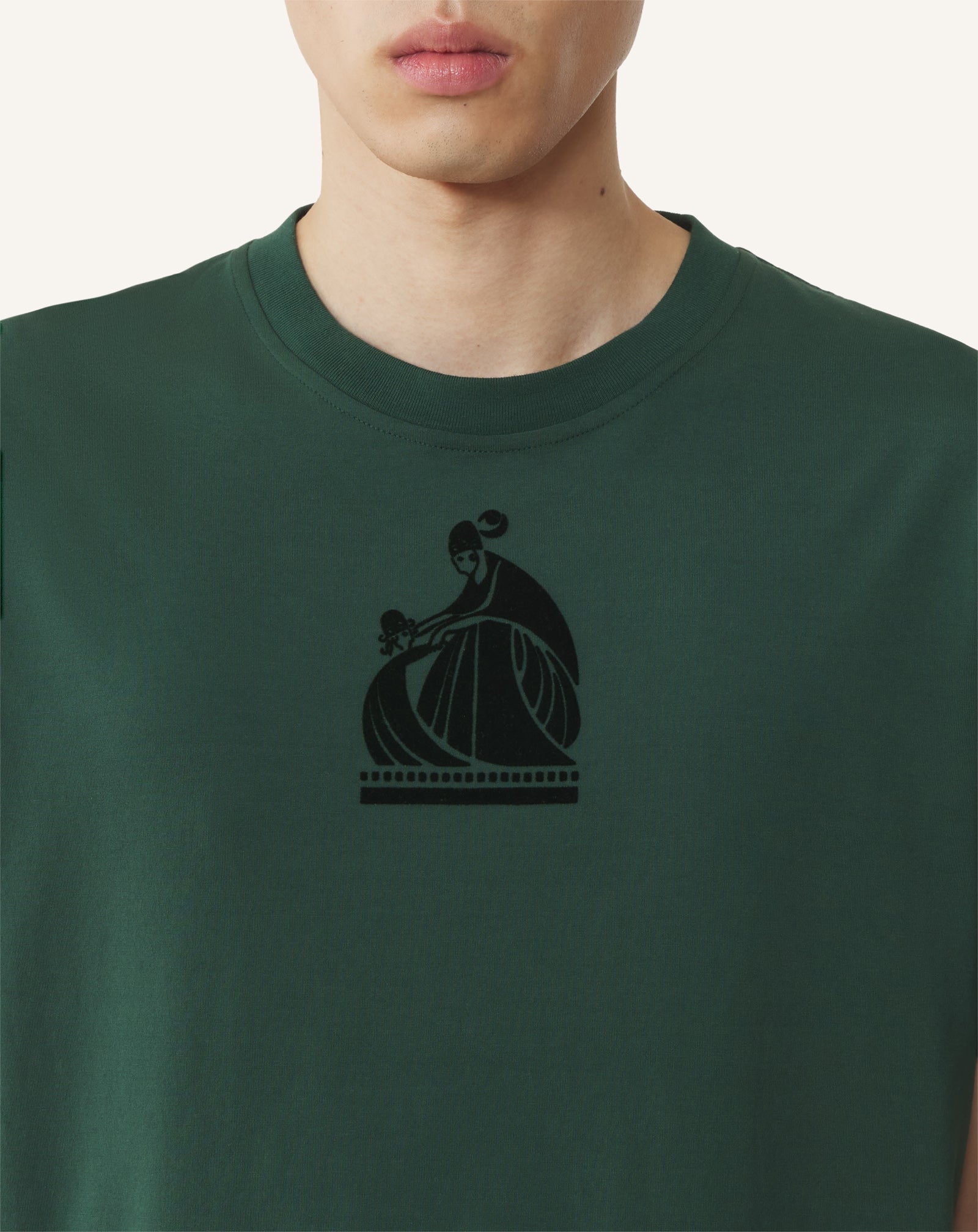 GREEN MOTHER AND CHILD FLOCKED COTTON T-SHIRT