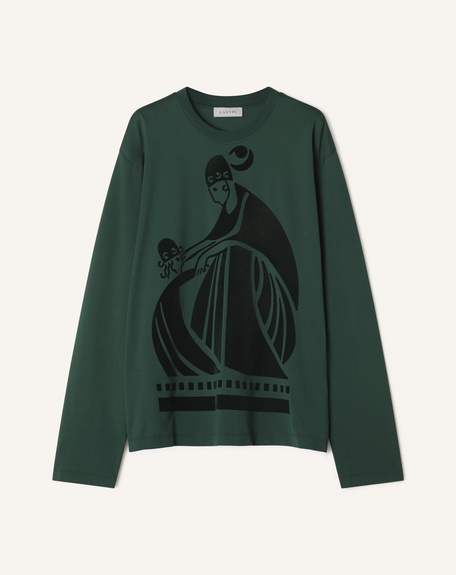LONG SLEEVED COTTON T-SHIRT WITH  FLOCKED MOTHER AND CHILD MOTIF