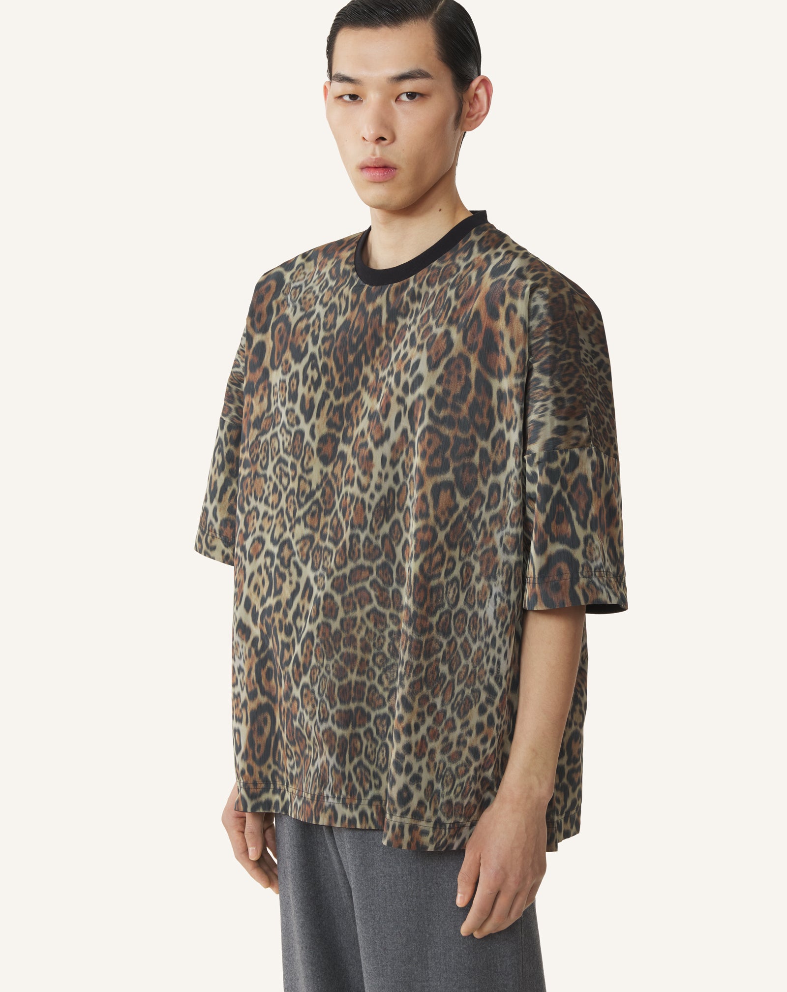 BLACK REVERSIBLE PRINTED T-SHIRT IN COTTON AND TAFFETA