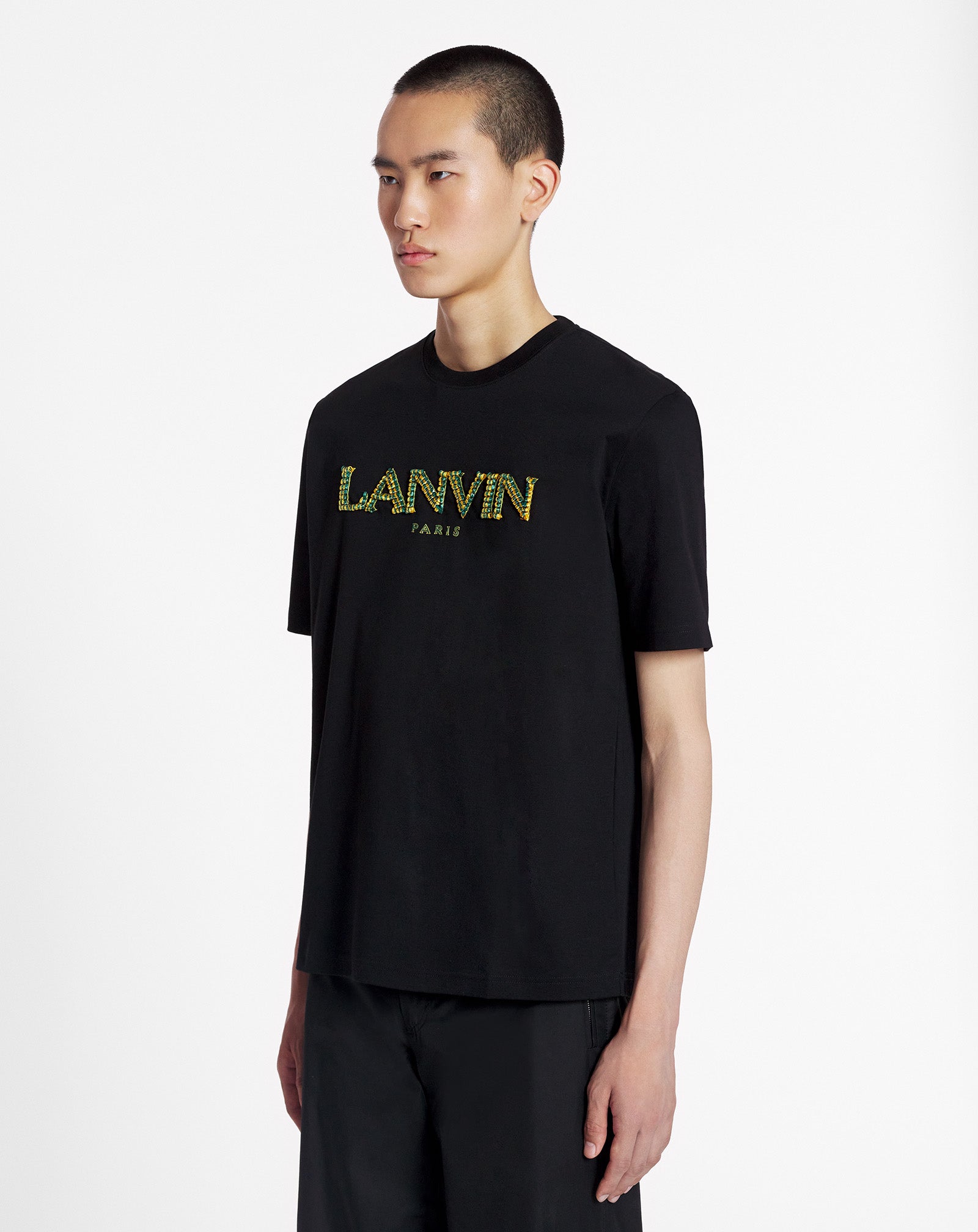 Classic t-shirt with raffia lanvin paris embroidery