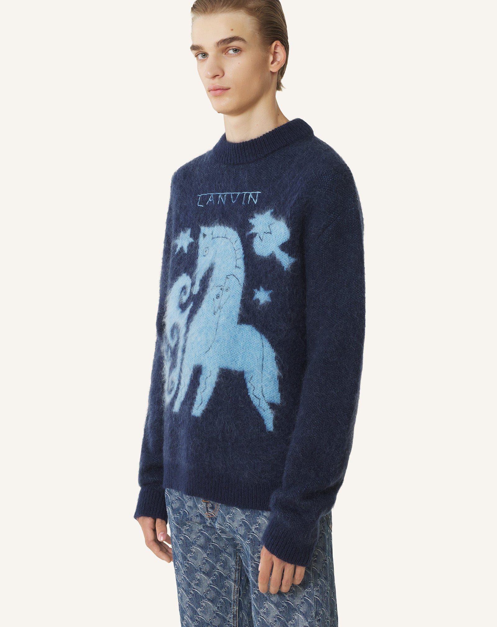 Blue Lunar Year Jacquard Mohair Sweater | Lanvin
