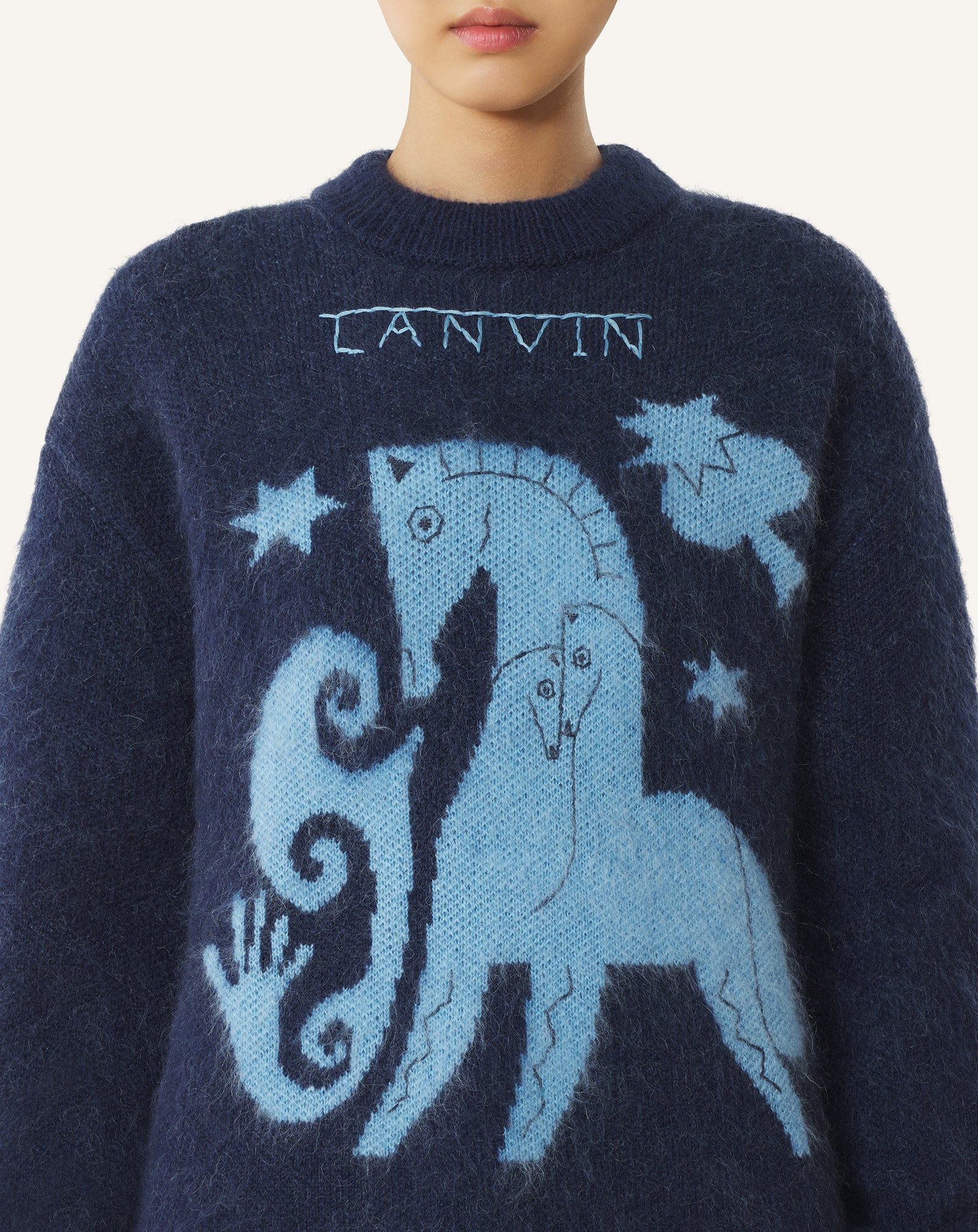 Pull En Mohair Jacquard Lunar Year Blue | Lanvin