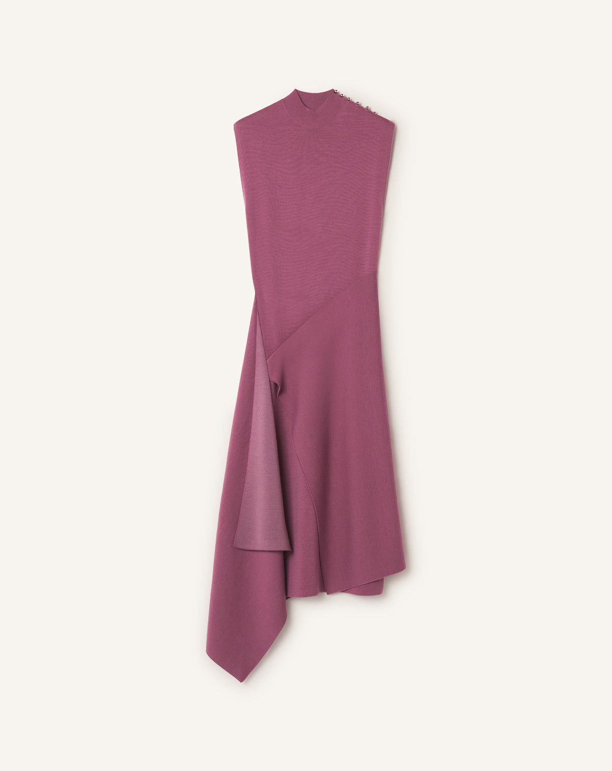PINK DRAPED HIGH COLLAR DRESS IN WOOL