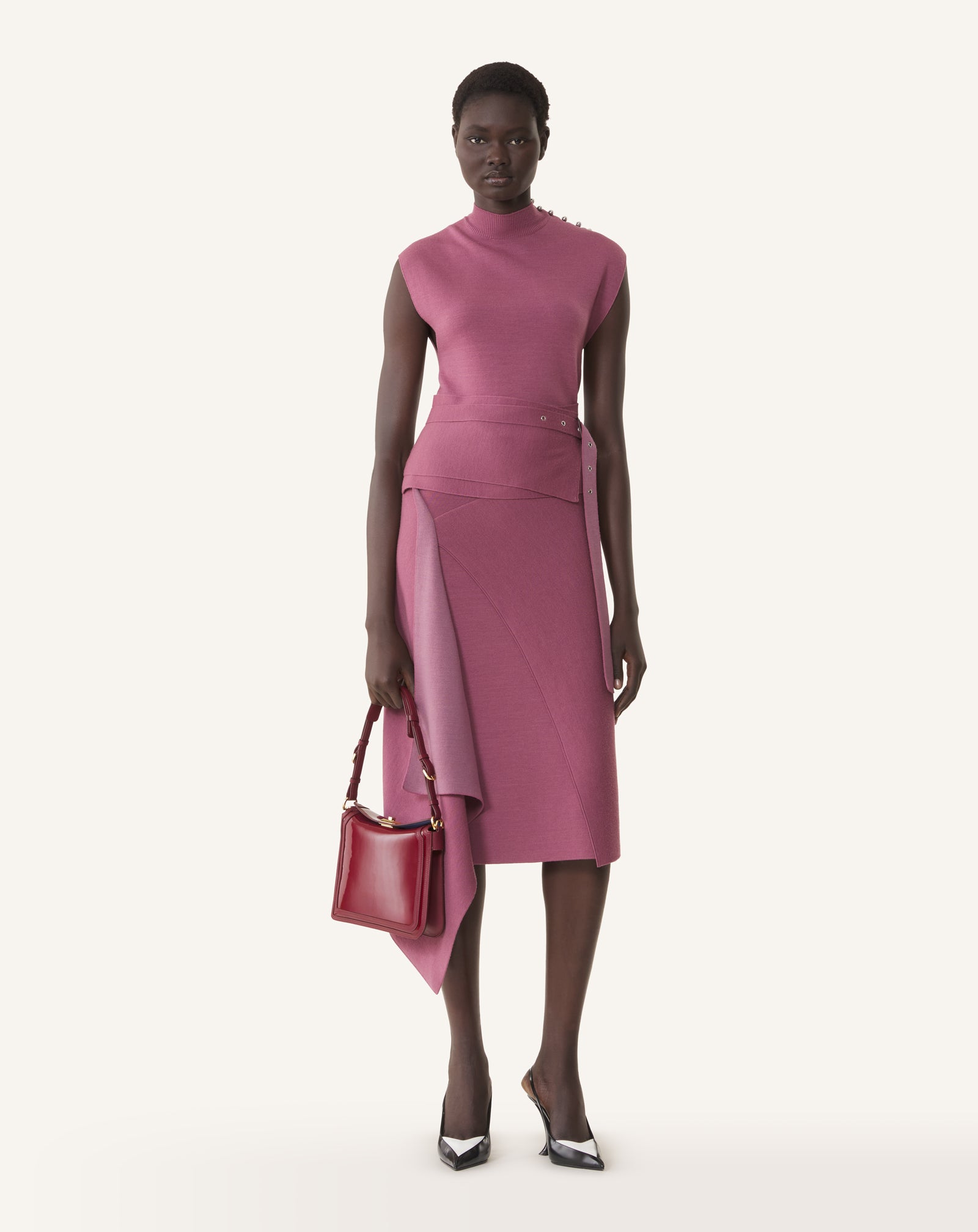 DRAPED HIGH COLLAR DRESS IN WOOL