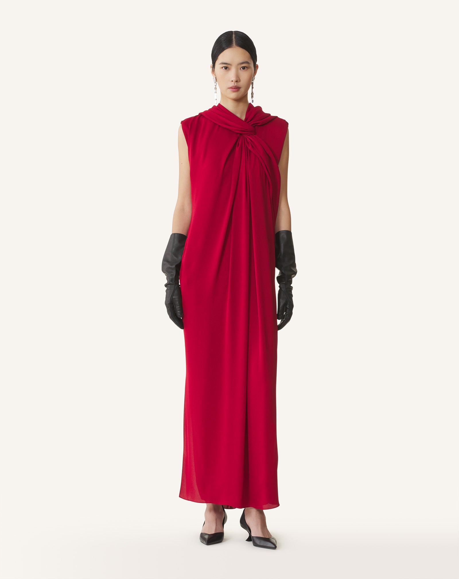 LONG SATIN KNOTTED DRESS