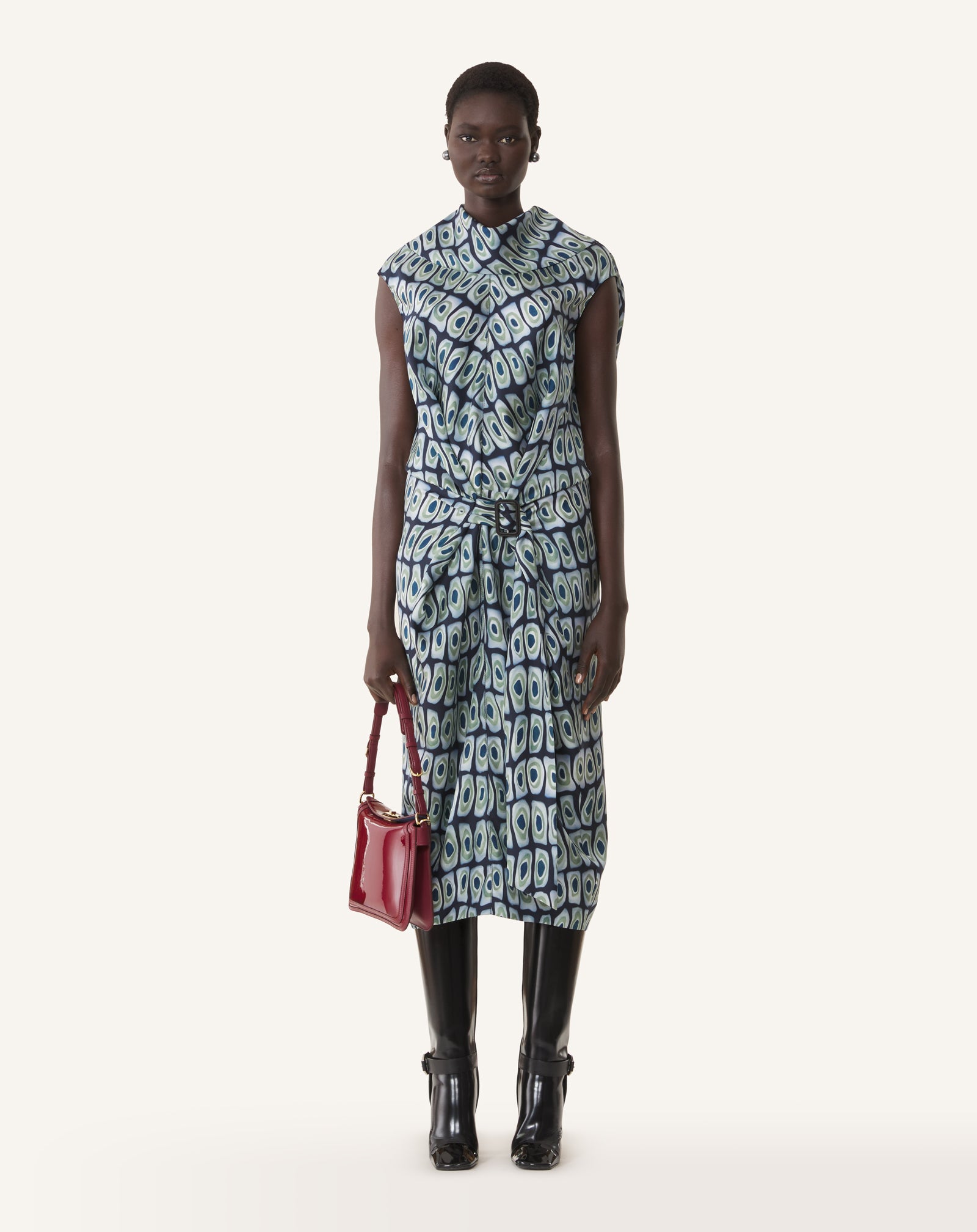 PRINTED CAPE DRESS IN SILK