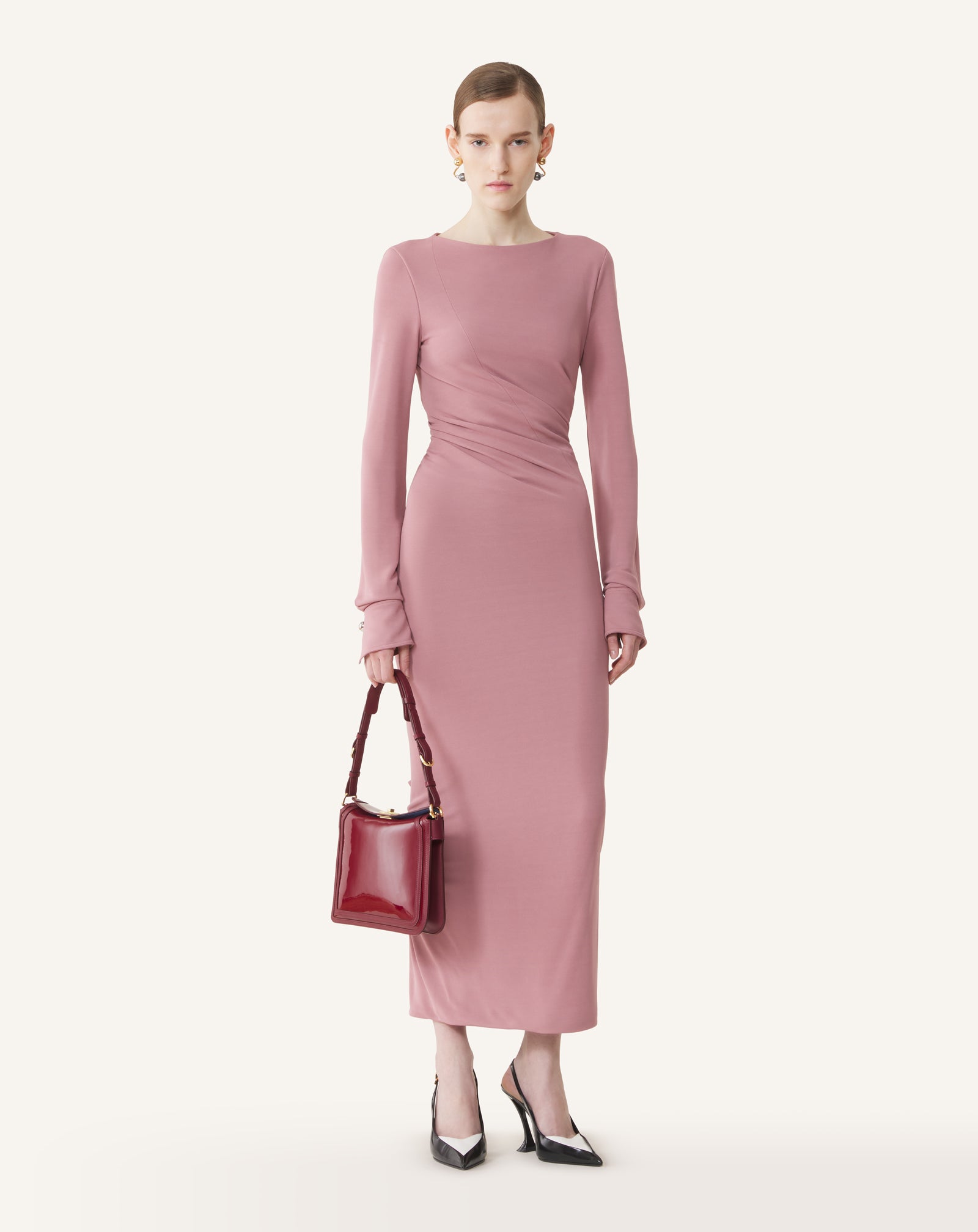 Pink Long Draped Dress In Crepe Jersey | Lanvin