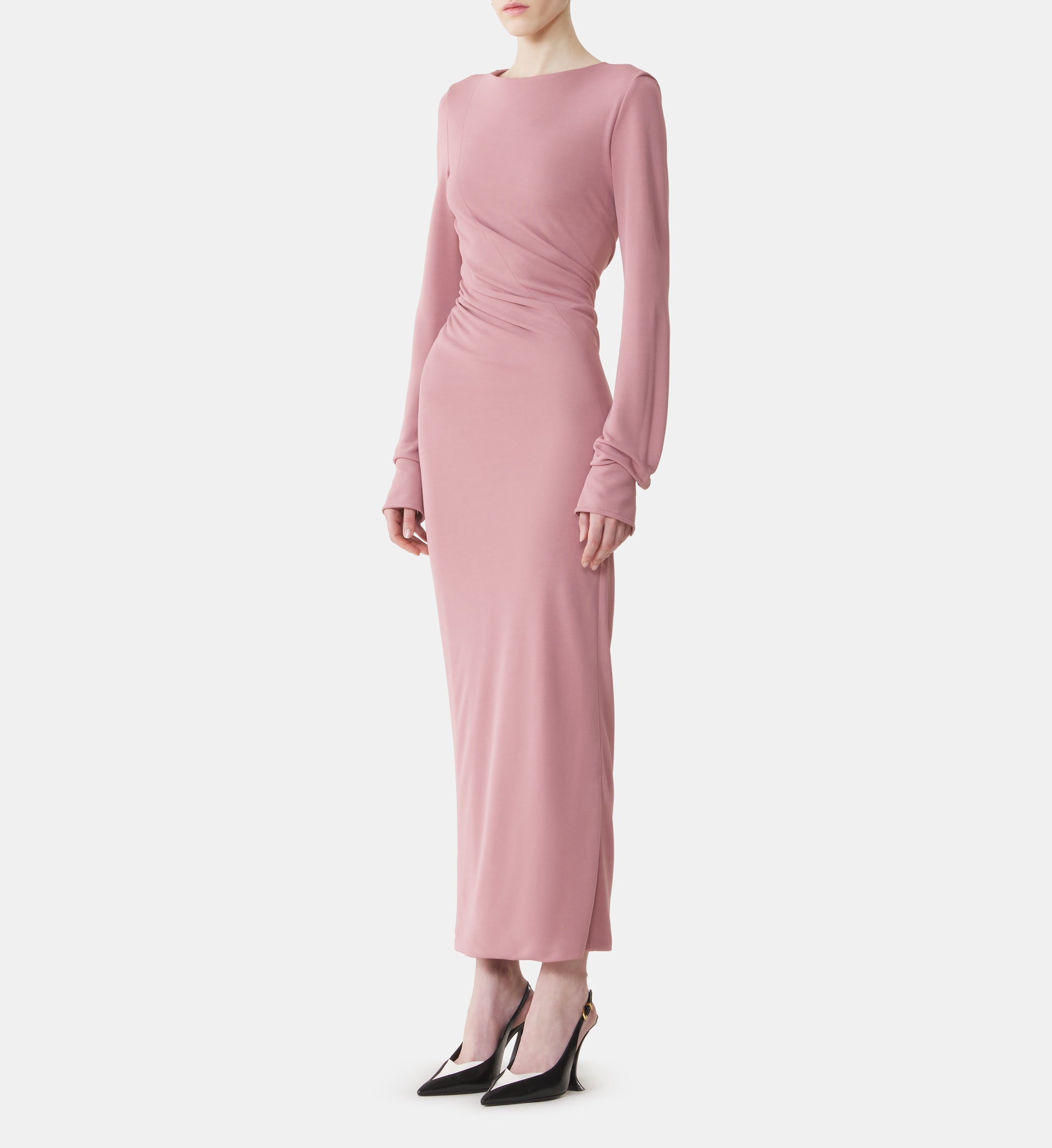 LONG DRAPED DRESS IN CREPE JERSEY