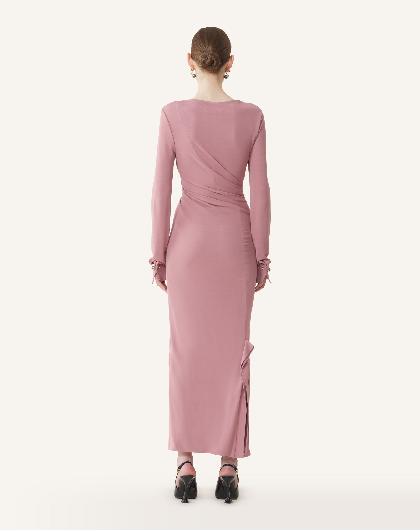 Pink Long Draped Dress In Crepe Jersey | Lanvin