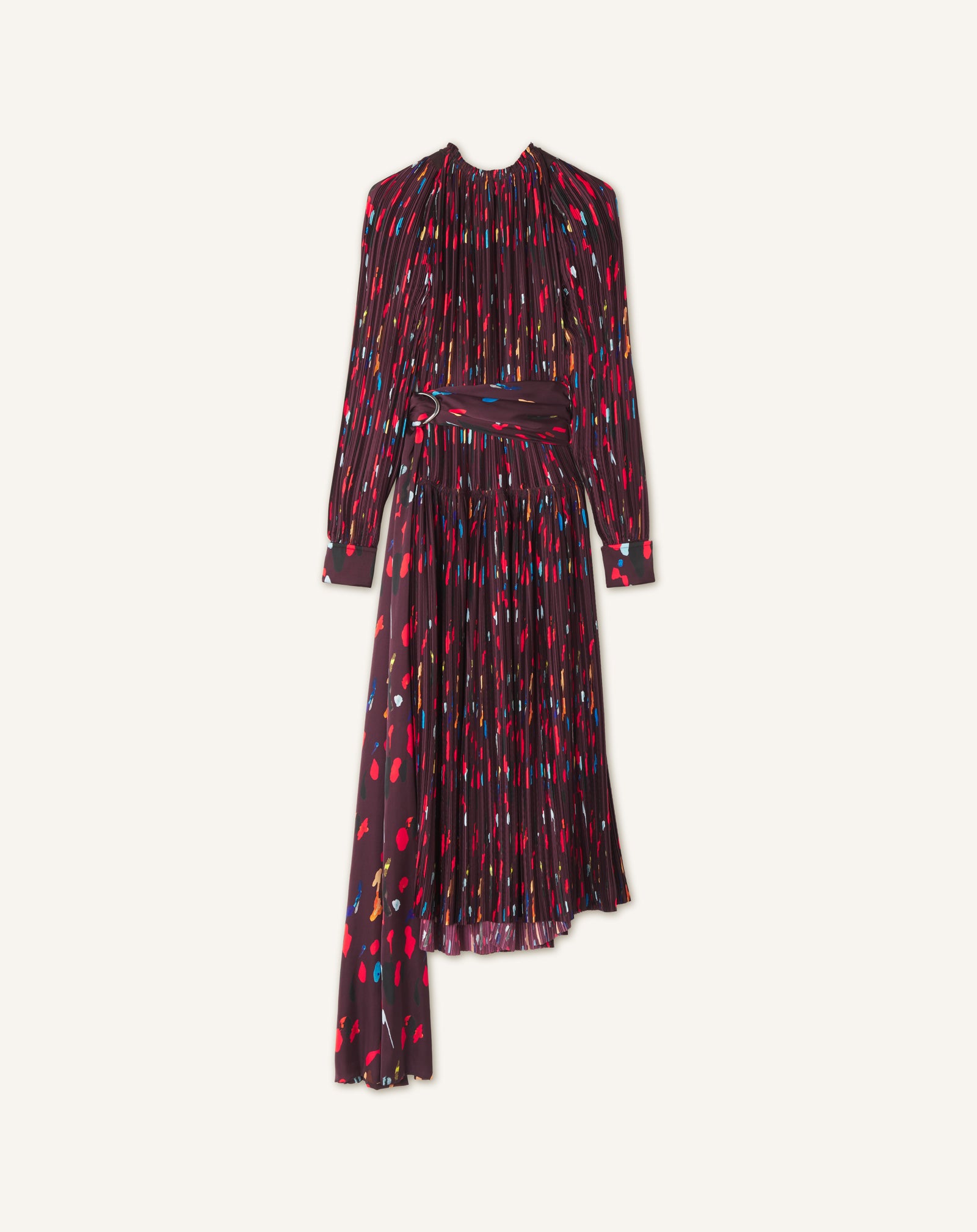 PRINTED PLEATED CHARMEUSE DRESS