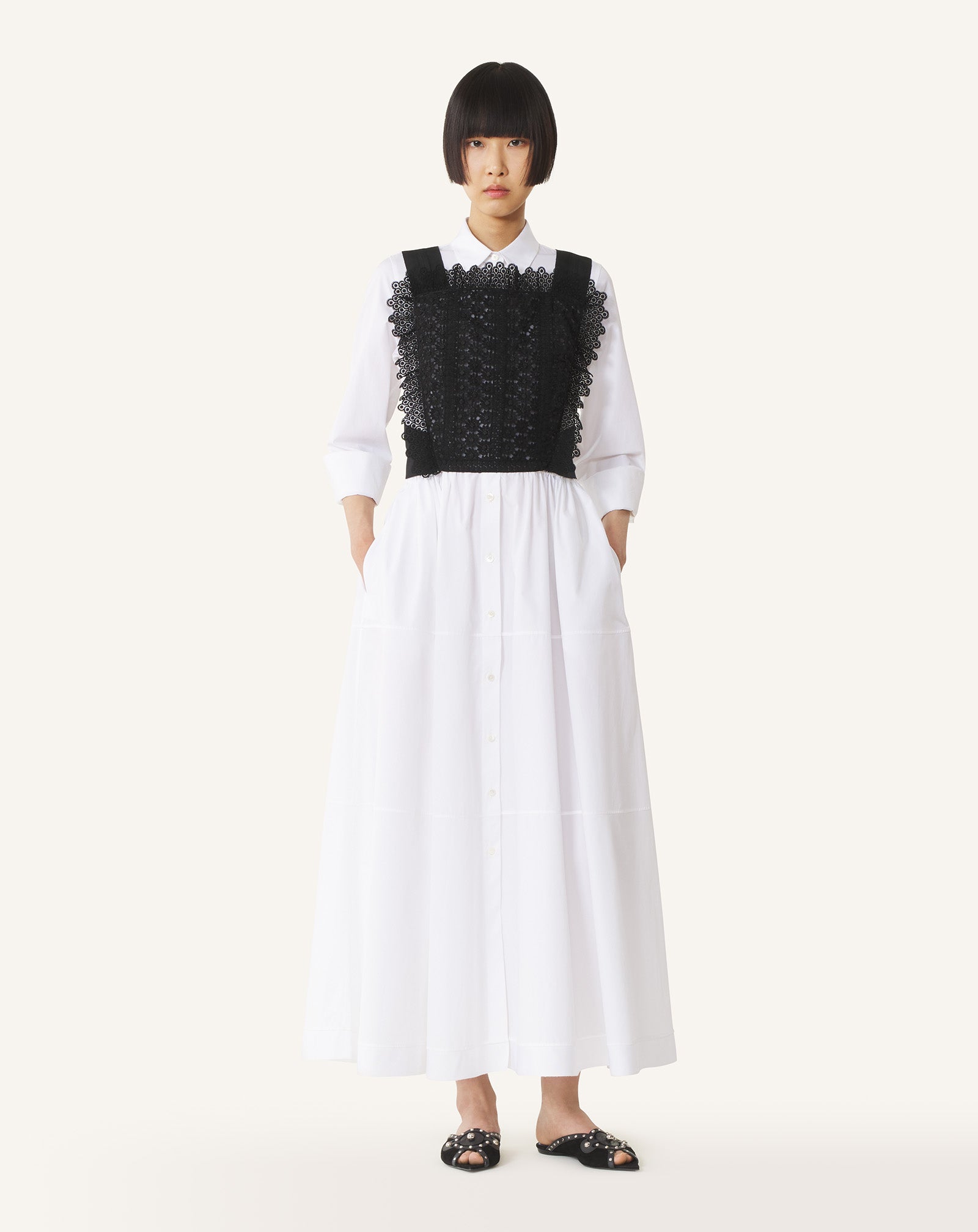 WHITE COTTON POPLIN SHIRT DRESS