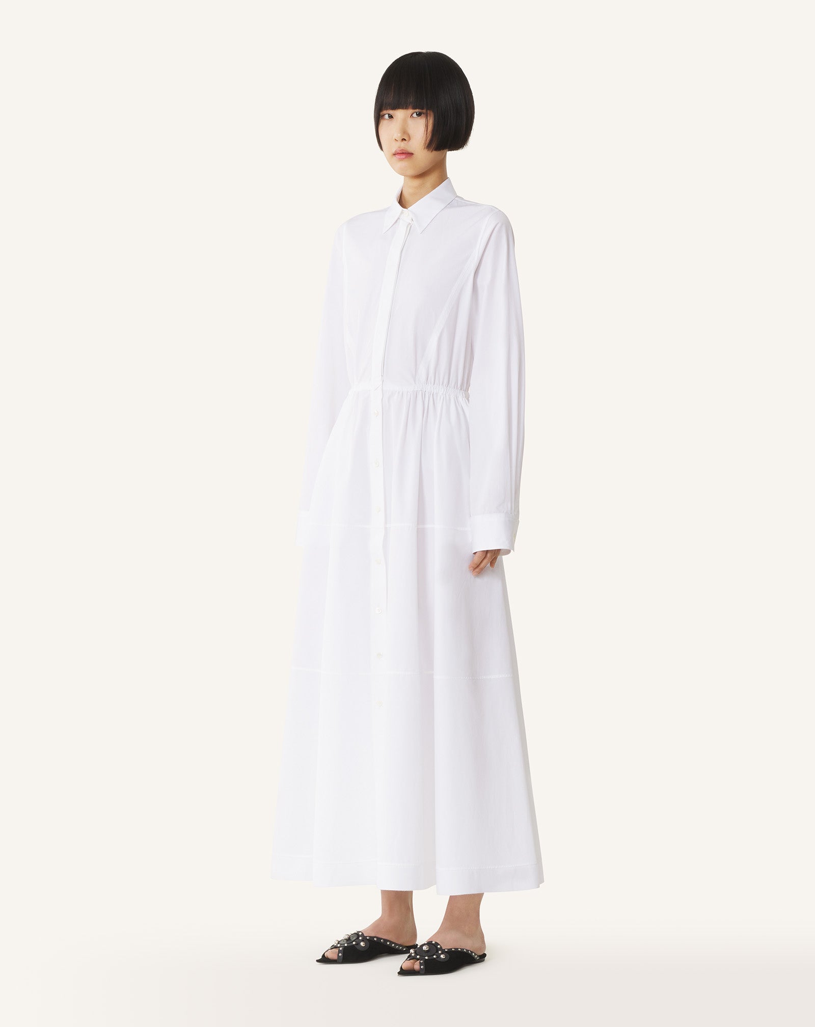 white cotton poplin dress White mini cotton poplin dress with puff sleeves