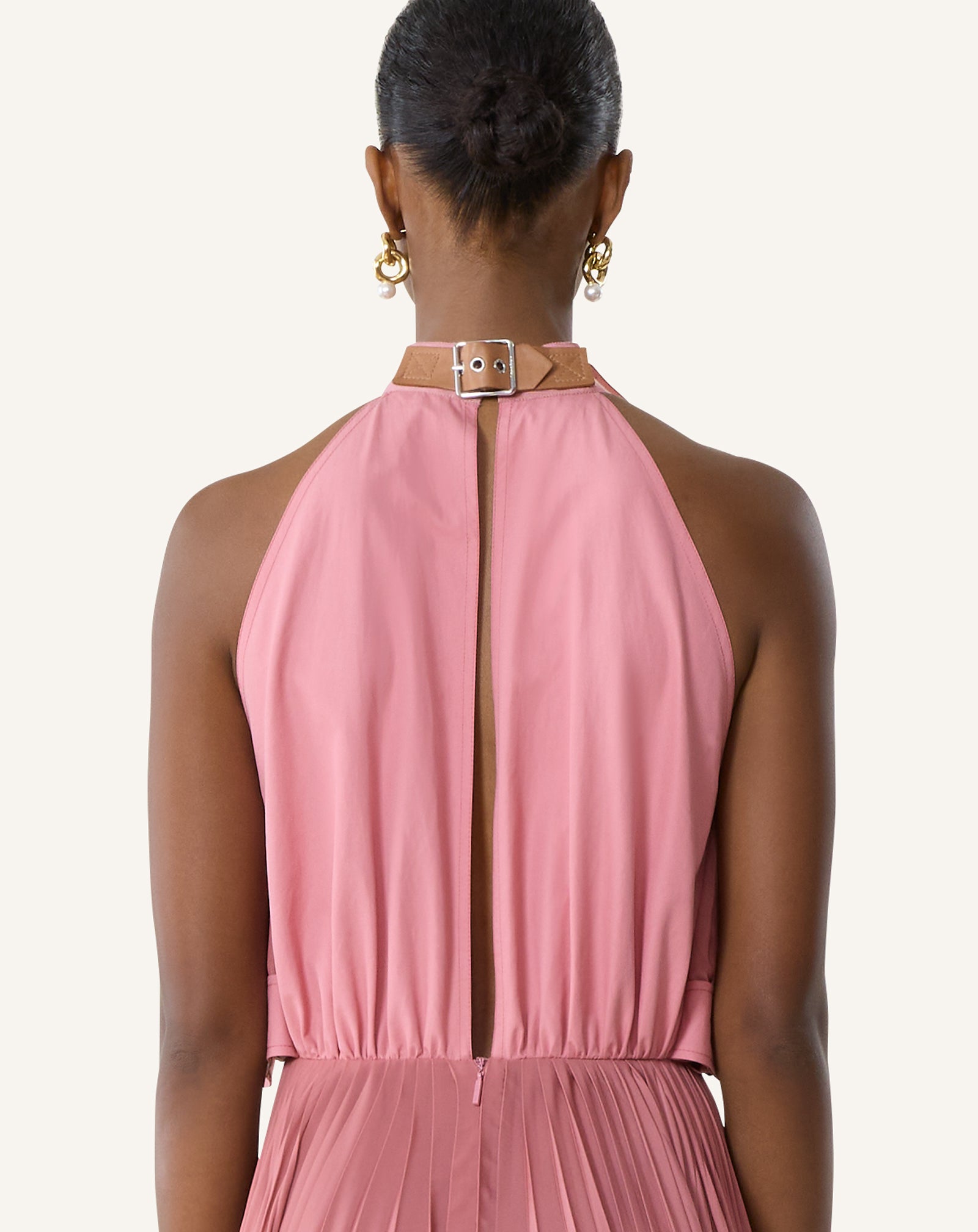 lanvin pleated dress LANVIN Pleated satin-trimmed charmeuse gown
