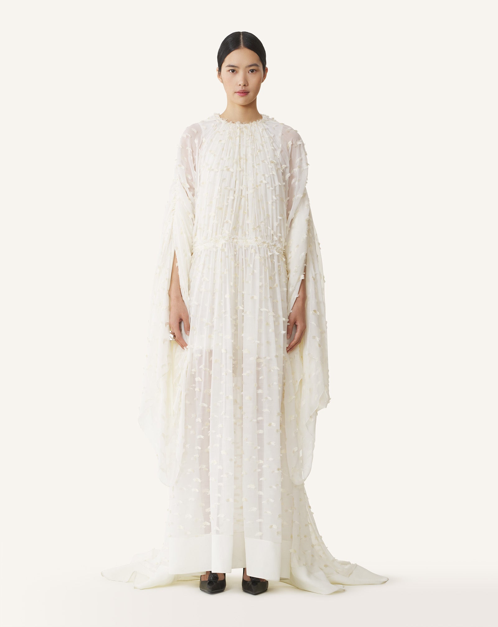 LONG-SLEEVE RUCHED DRESS