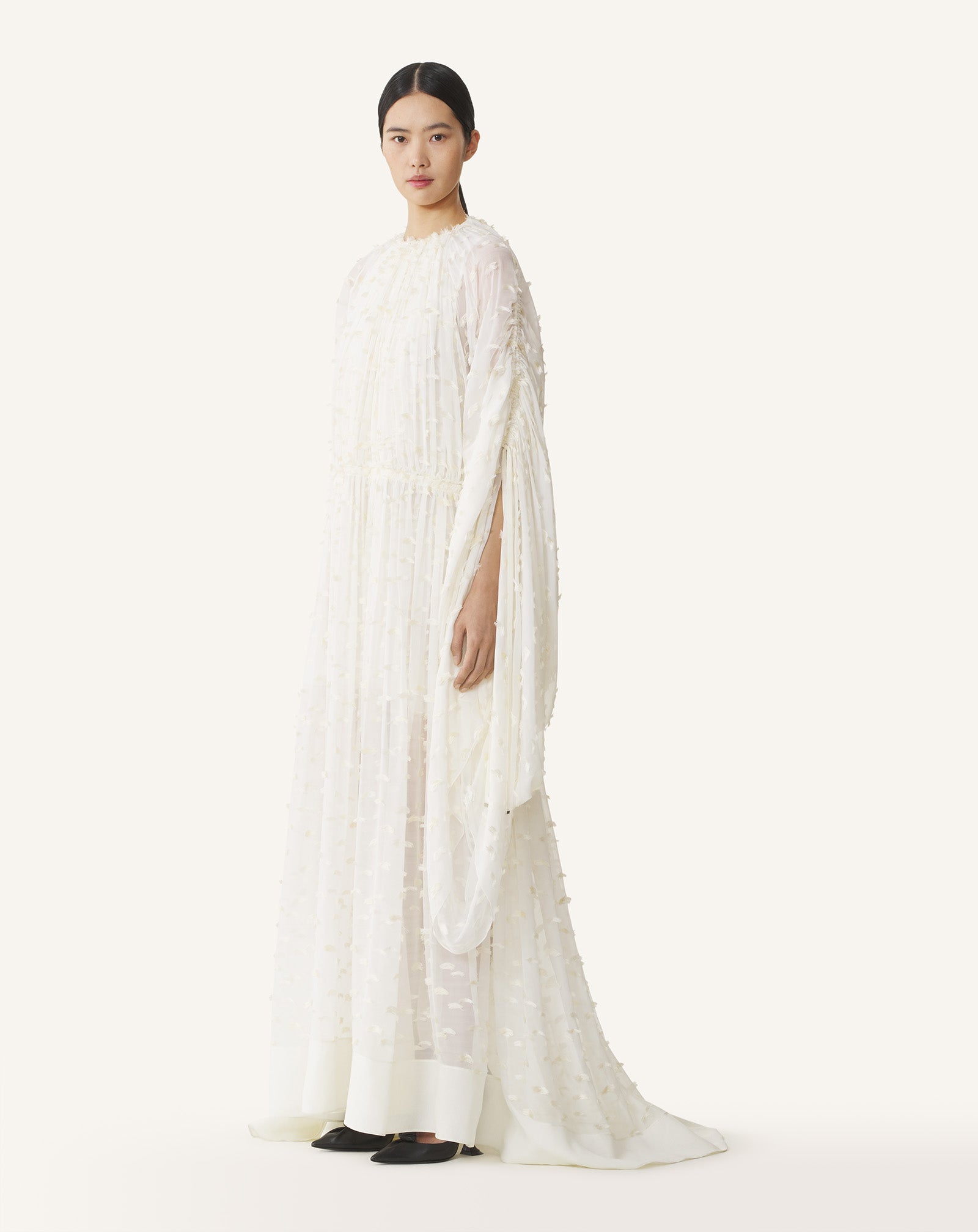 White Long Dress In Plumetis Silk