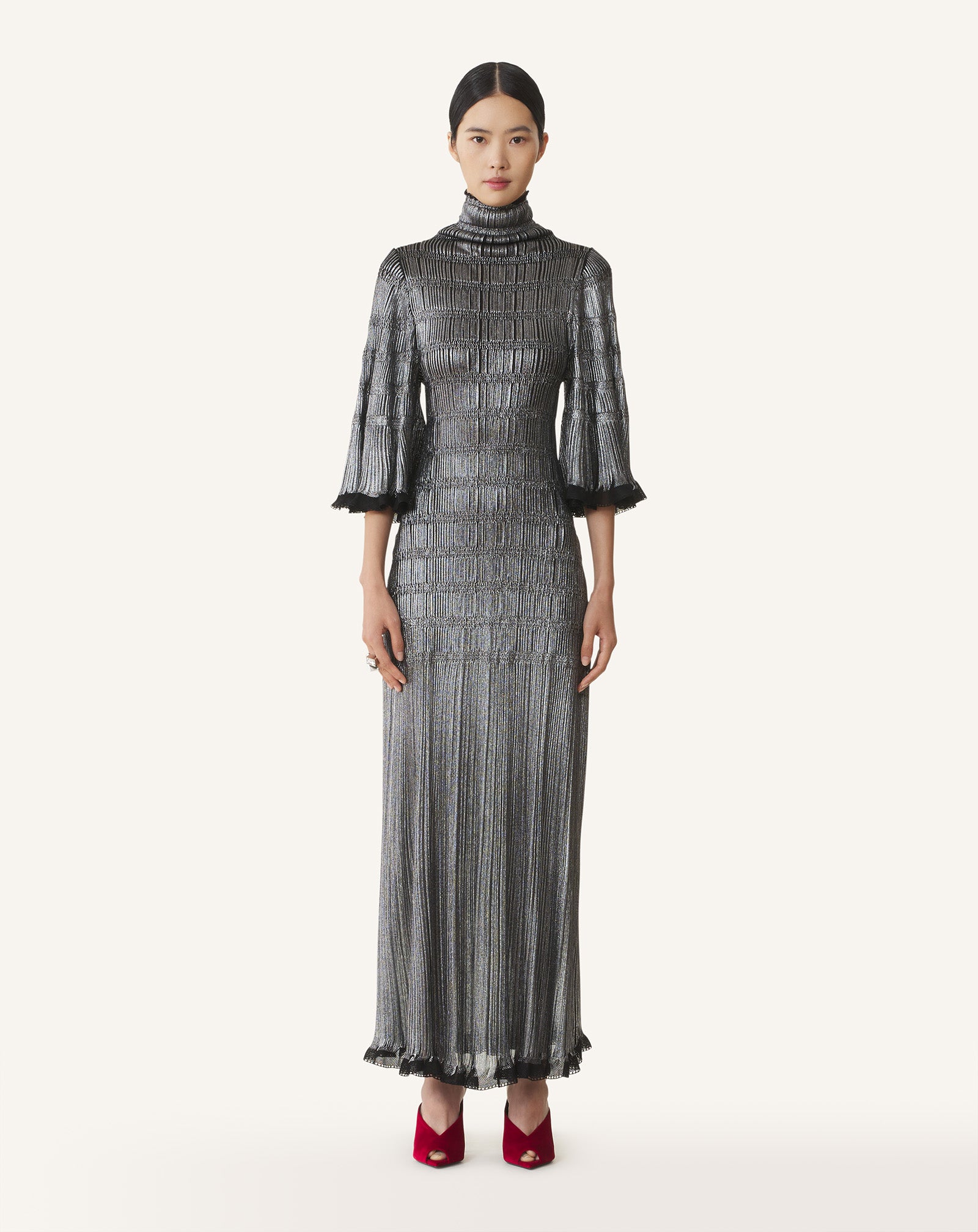 FUNNEL-NECK MIDI DRESS