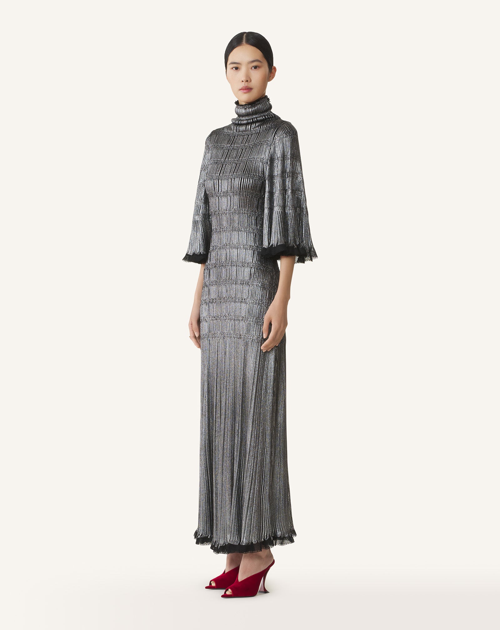 FUNNEL-NECK MIDI DRESS