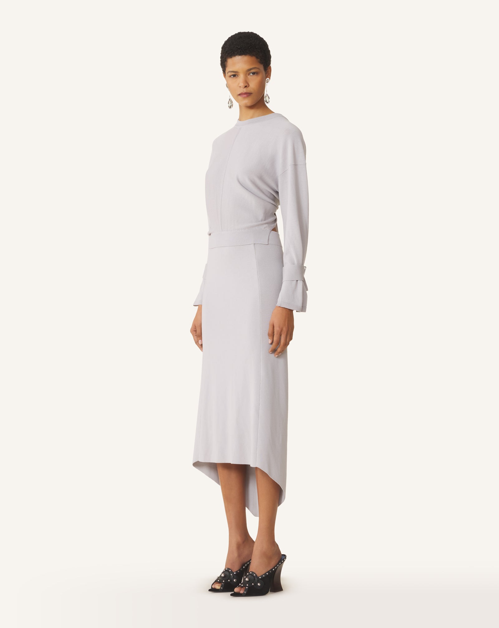WHITE LONG SILK DRESS WITH BACK TIE