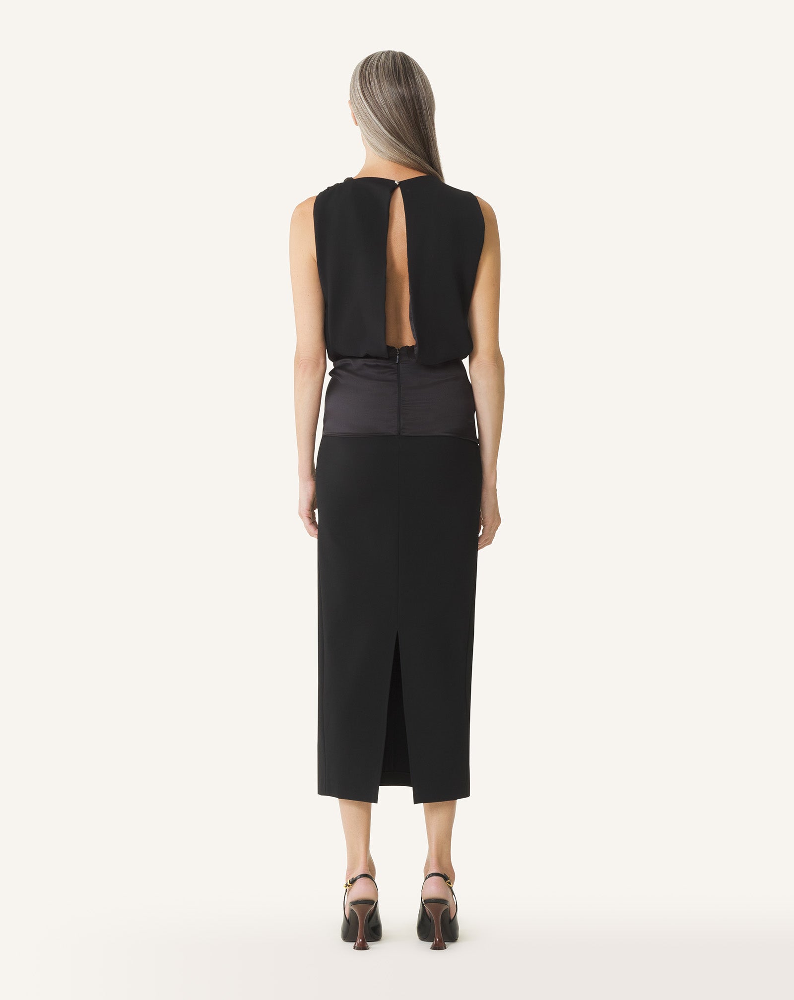 lanvin jersey dress Black Midi Dress In Jersey And Satin