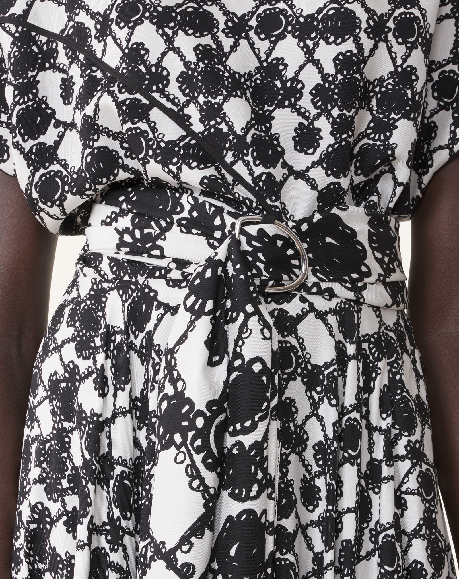 WHITE PRINTED SILK DRAPED DRESS