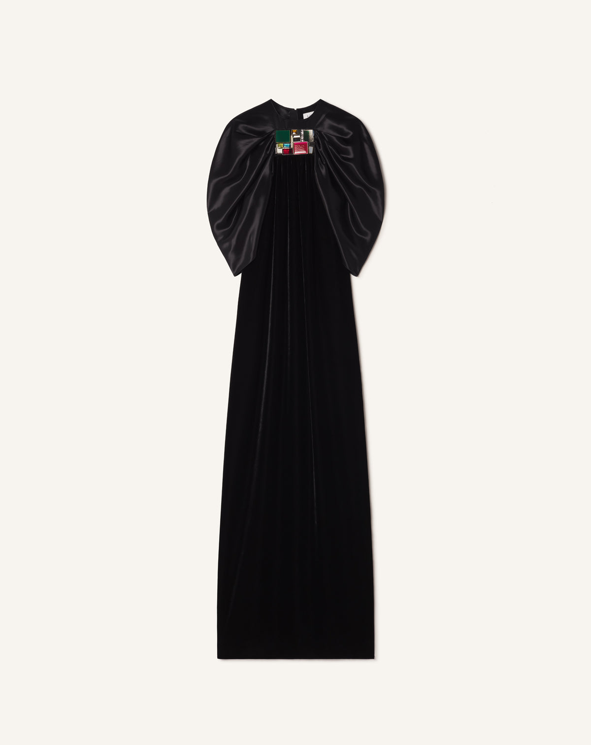 BLACK EMBROIDERED DRESS IN FLOWING VELVET