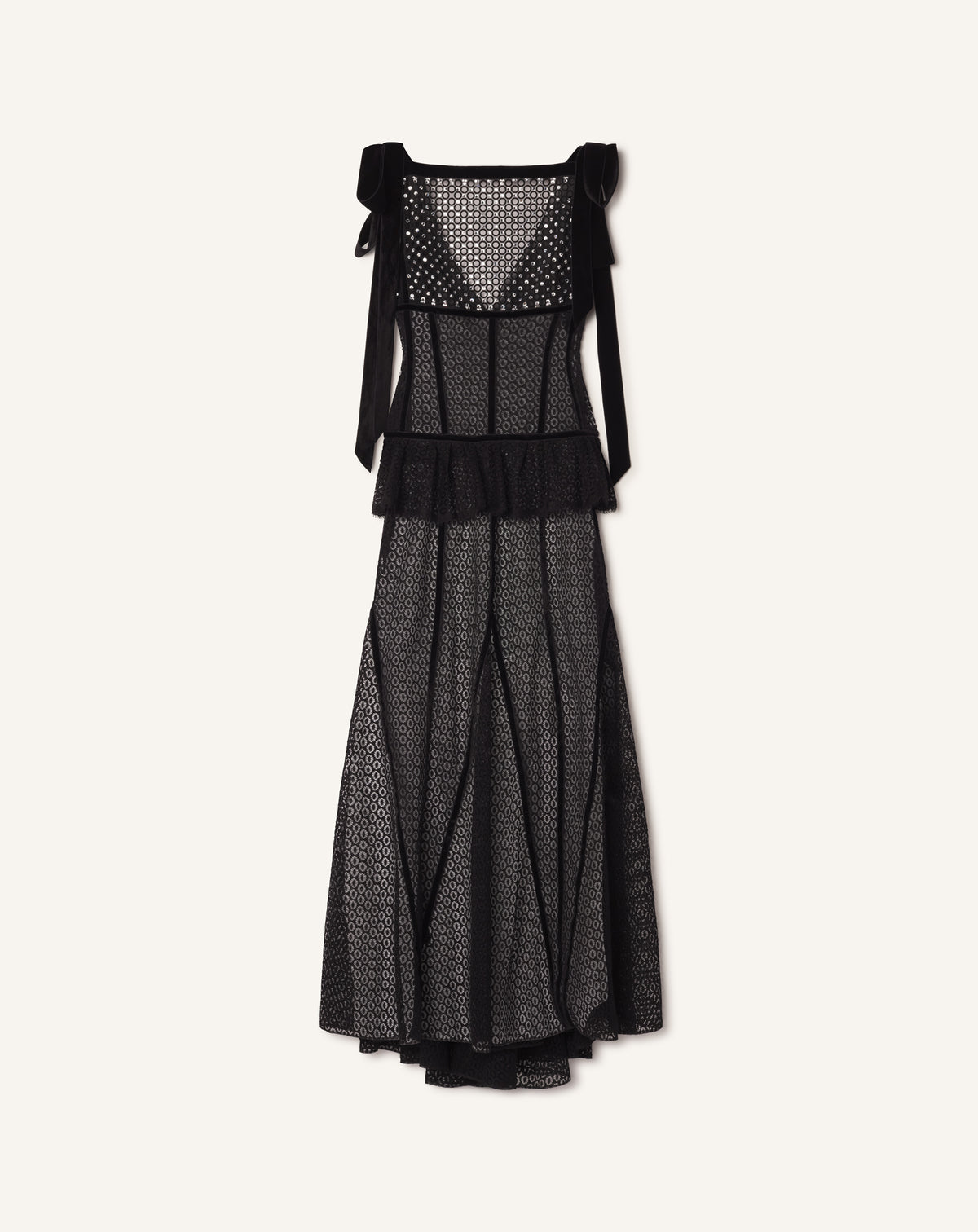 BLACK EMBROIDERED LACE HALTER DRESS